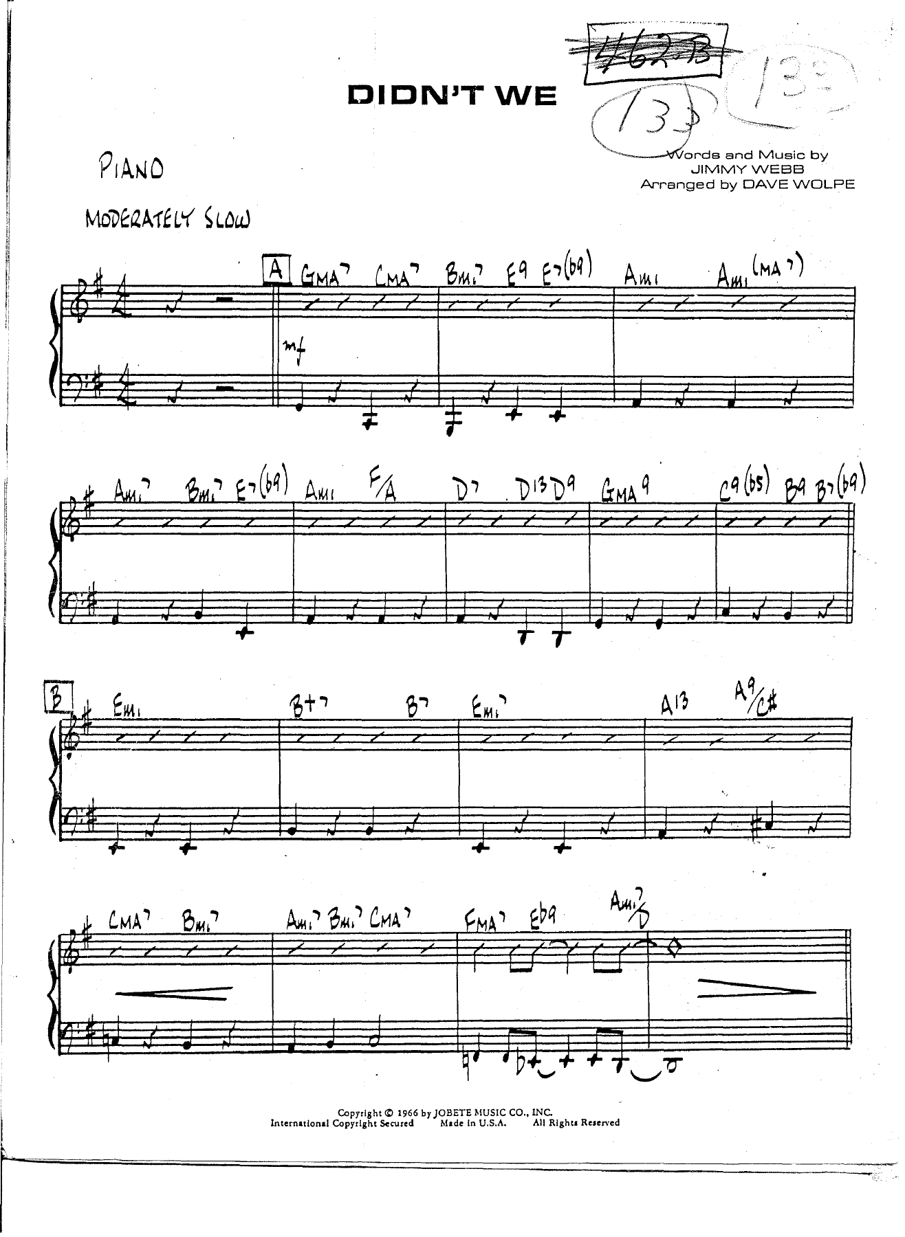 Didn't We — sheet music cover (first page)