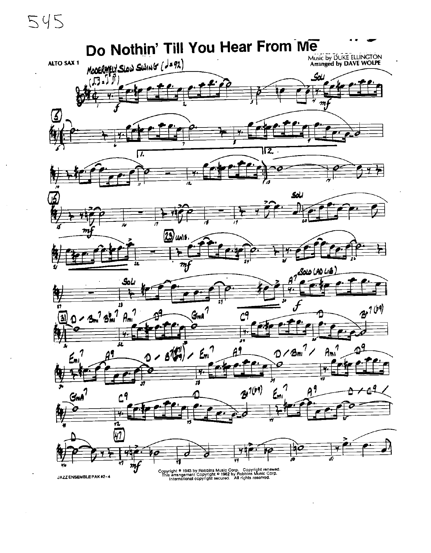Do Nothin' Till You Hear From (D.Wolpe) Instrum. — Big Band sheet music by Dave Wolpe | Jazz Standard