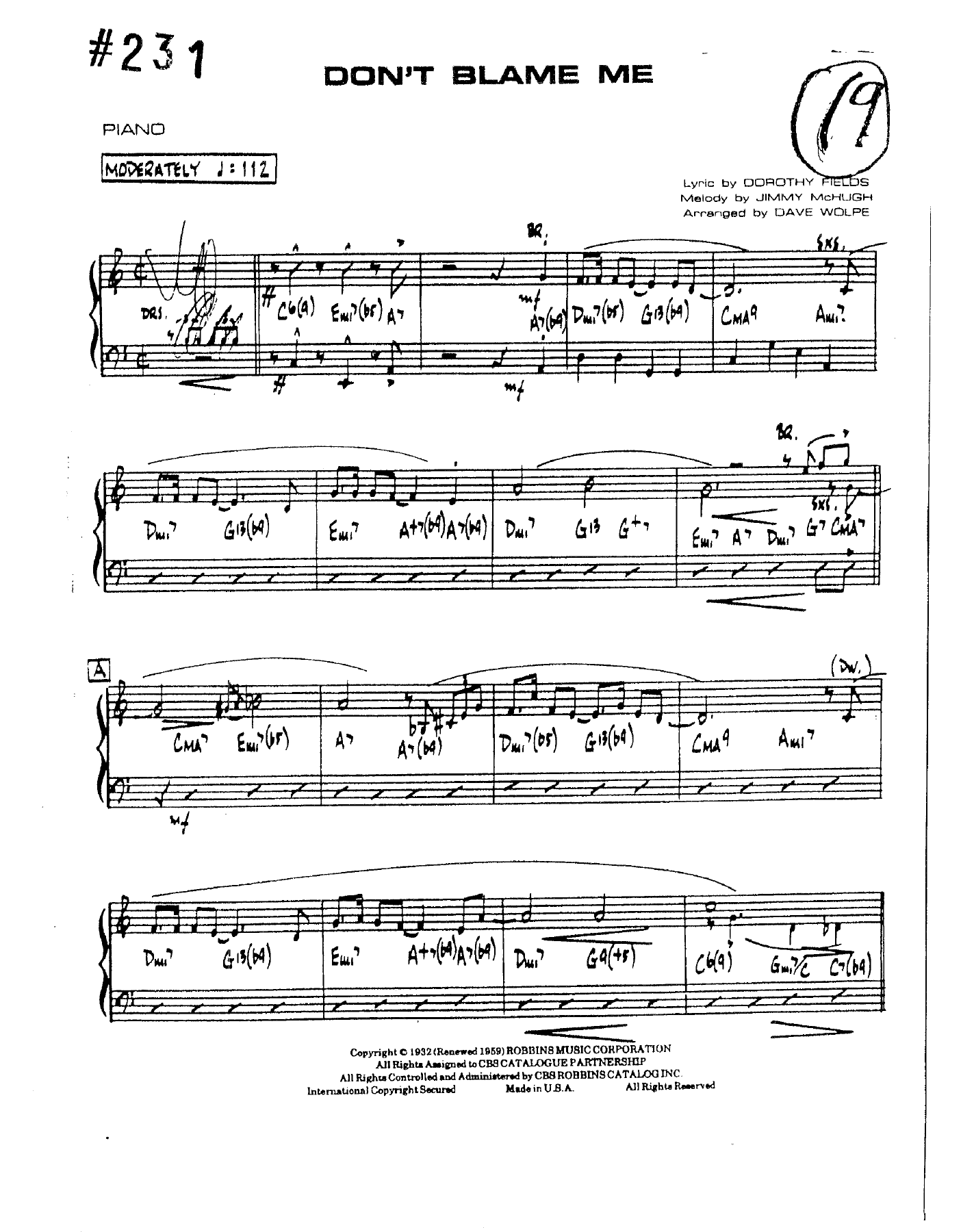 Don't Blame Me — Big Band sheet music arranged by D.Wolpe | Jazz Standard
