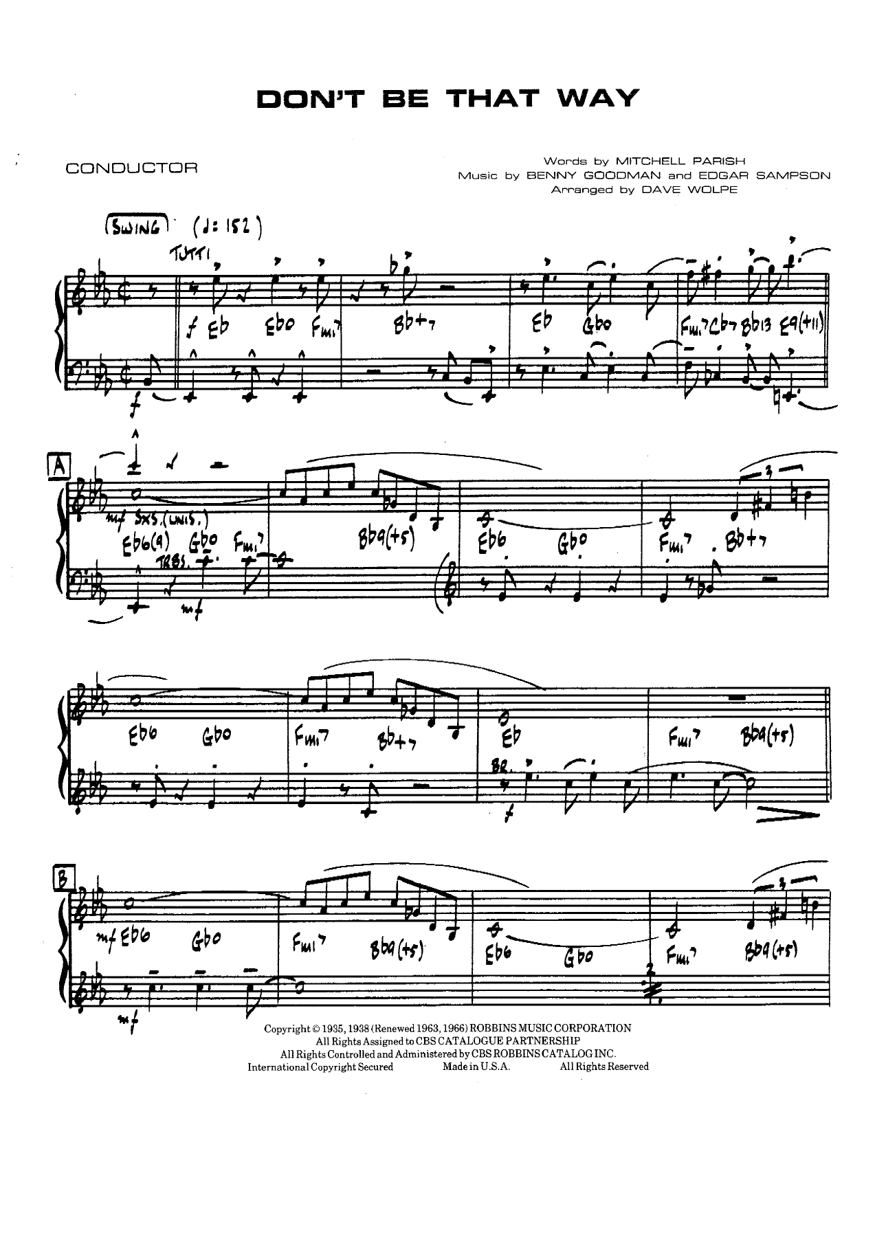 Dont Be That Way — sheet music cover (first page)
