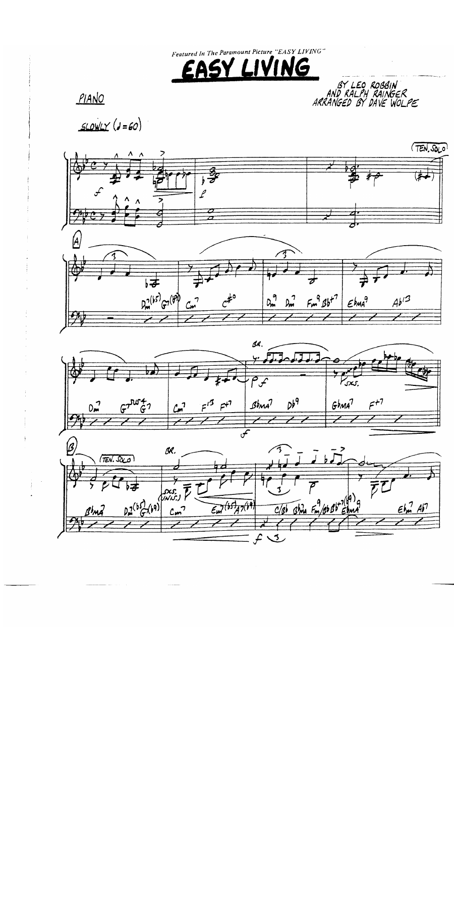Easy Living — sheet music cover (first page)