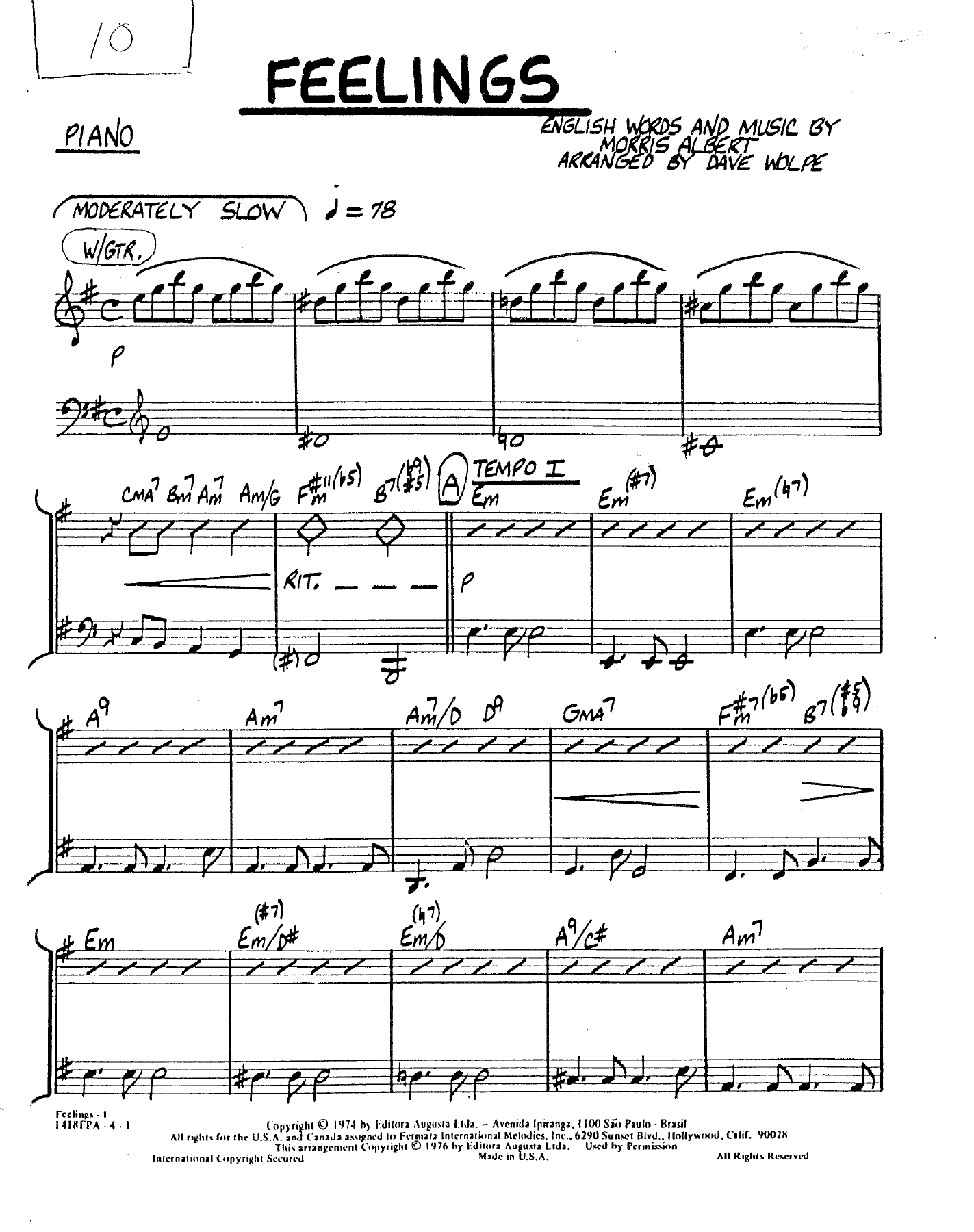 Feelings — sheet music cover (first page)