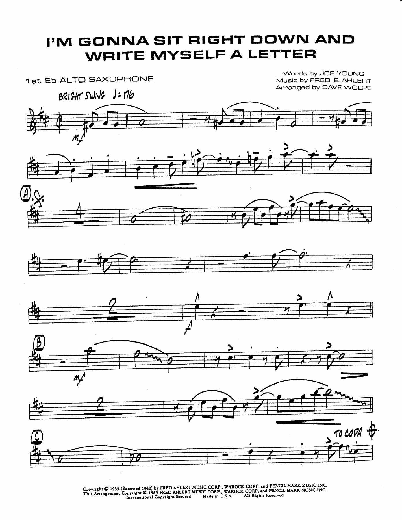 Gonna Sit Right Down And Write Myself — sheet music cover (first page)