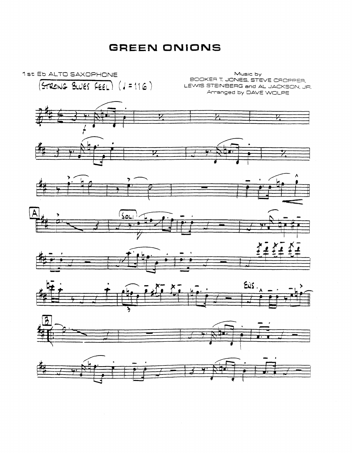 Green Onions — sheet music cover (first page)