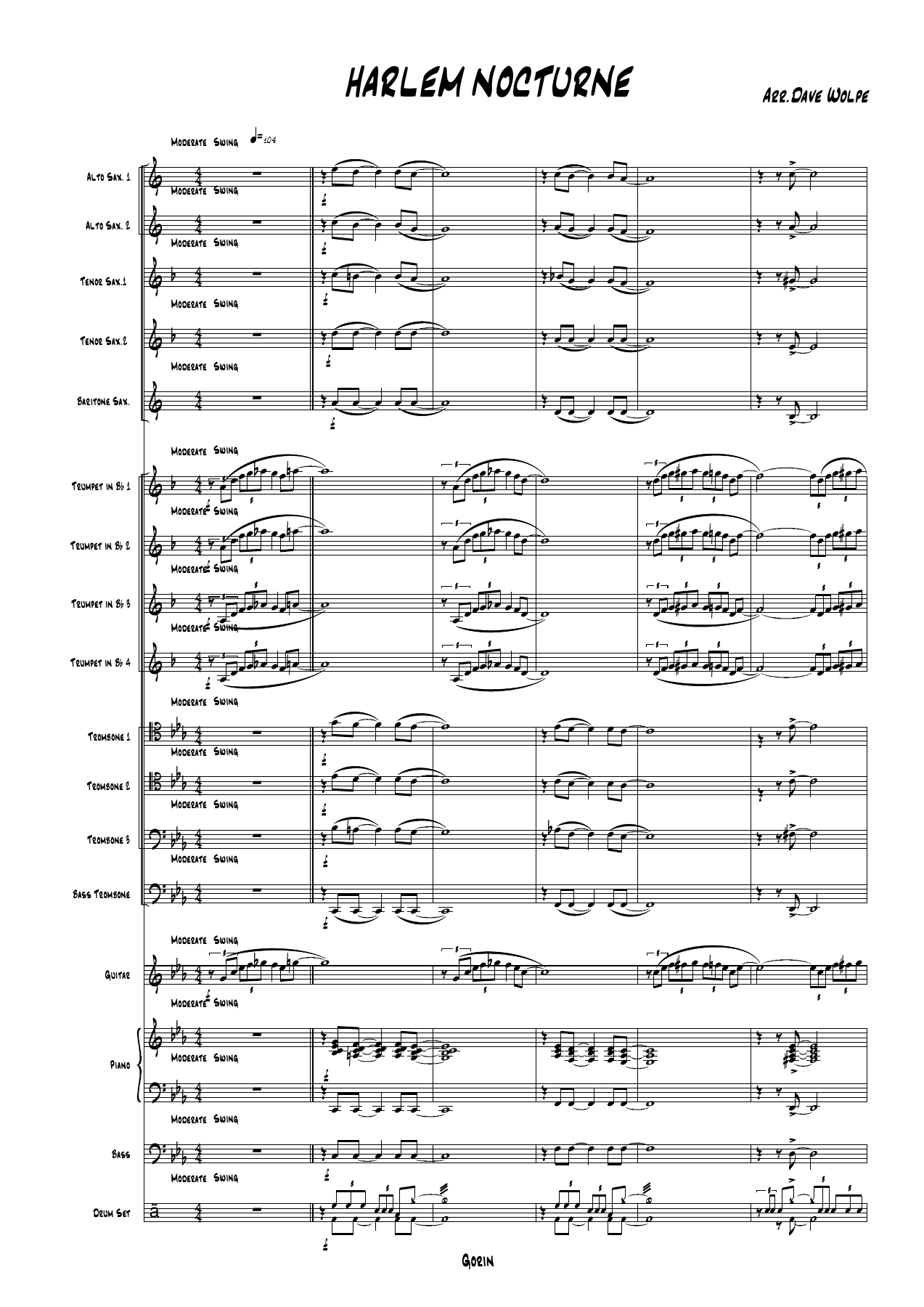 Harlem Nocturne — Big Band sheet music arranged by D.Wolpe | Jazz Standard