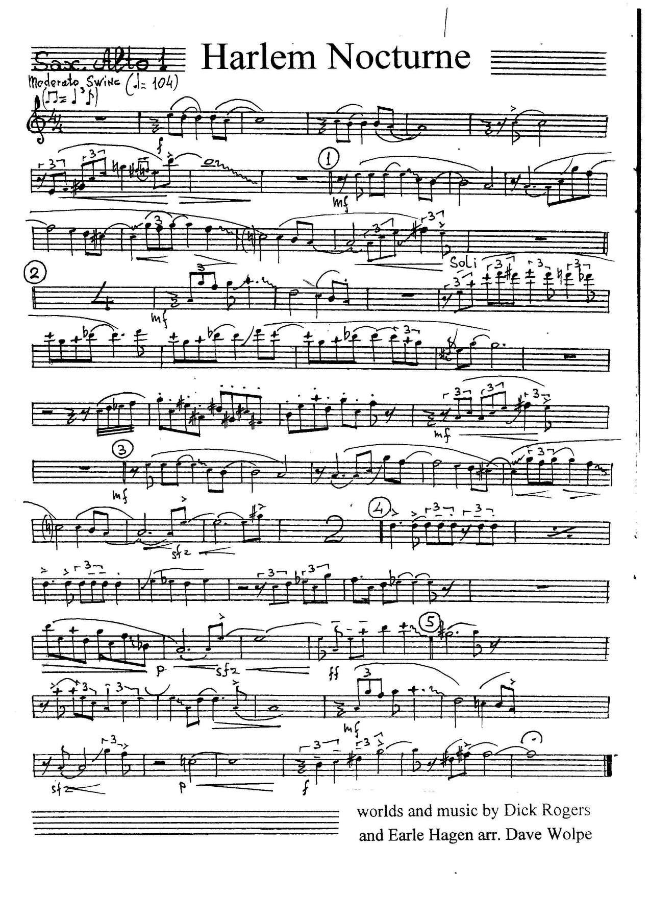 Harlem Nocturne (D.Wolpe) 1 — Big Band sheet music arranged by Dave Wolpe | Jazz Standard