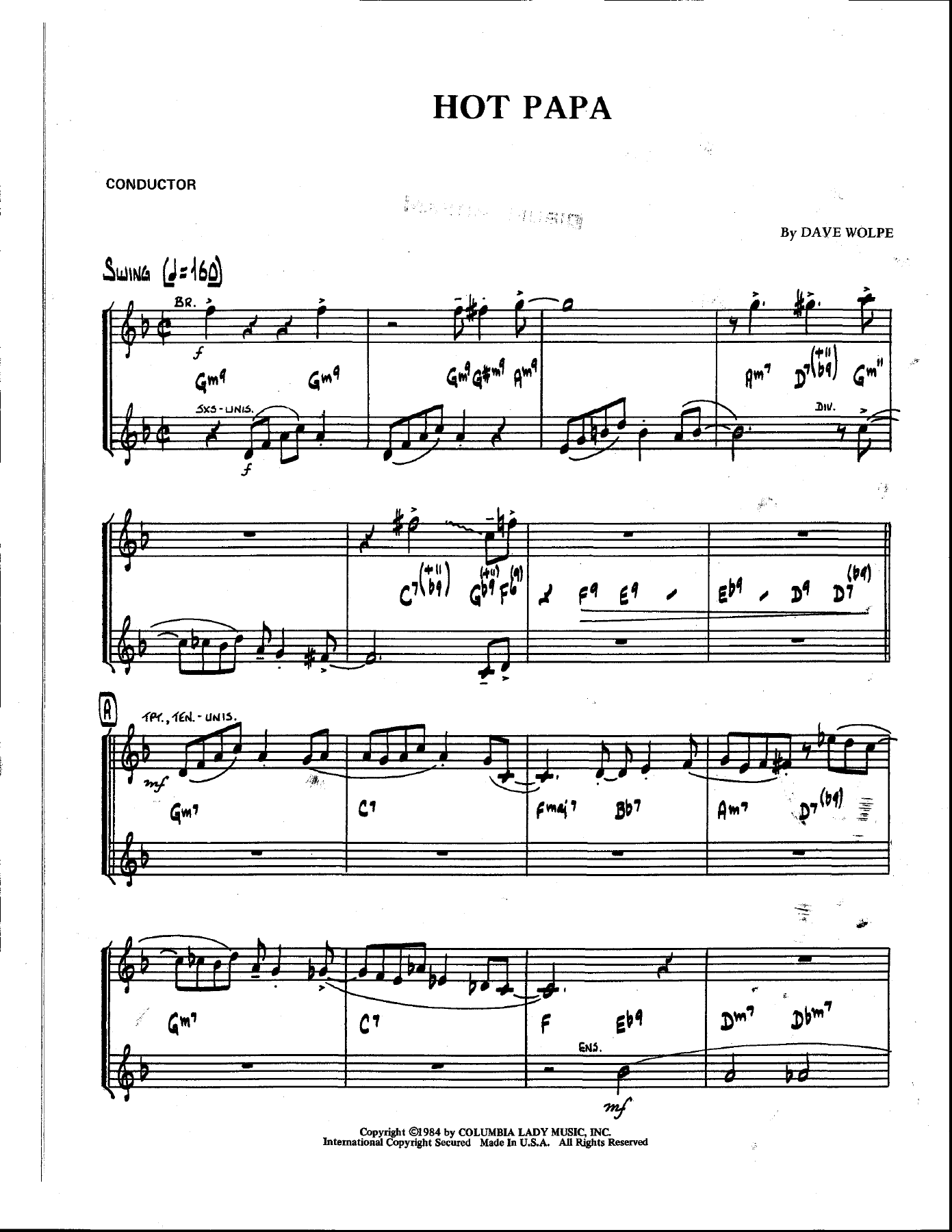 Hot Papa — Big Band sheet music arranged by D.Wolpe | Jazz Standard