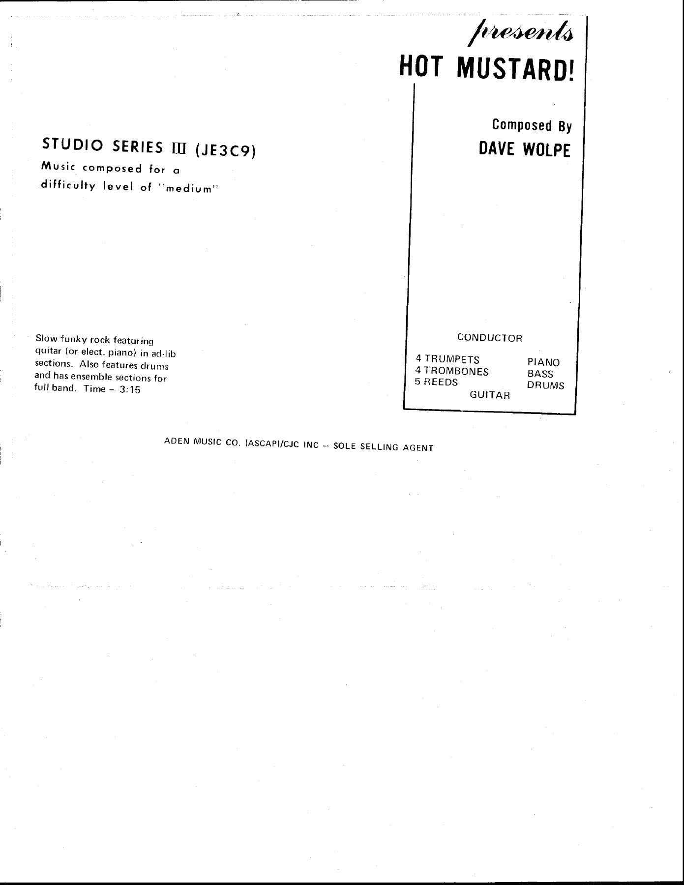 Hot Mustard — sheet music cover (first page)