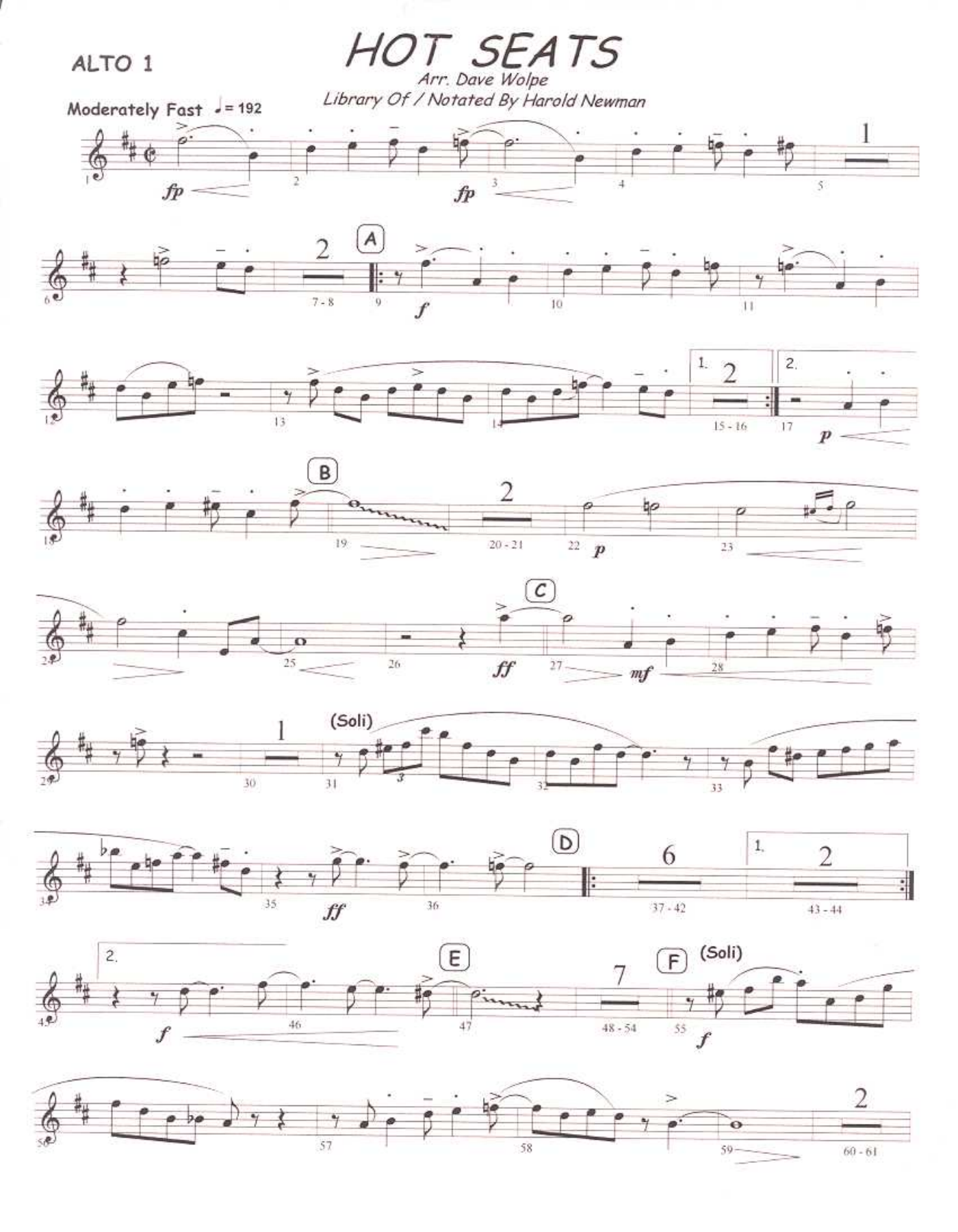 Hot Seats — sheet music cover (first page)