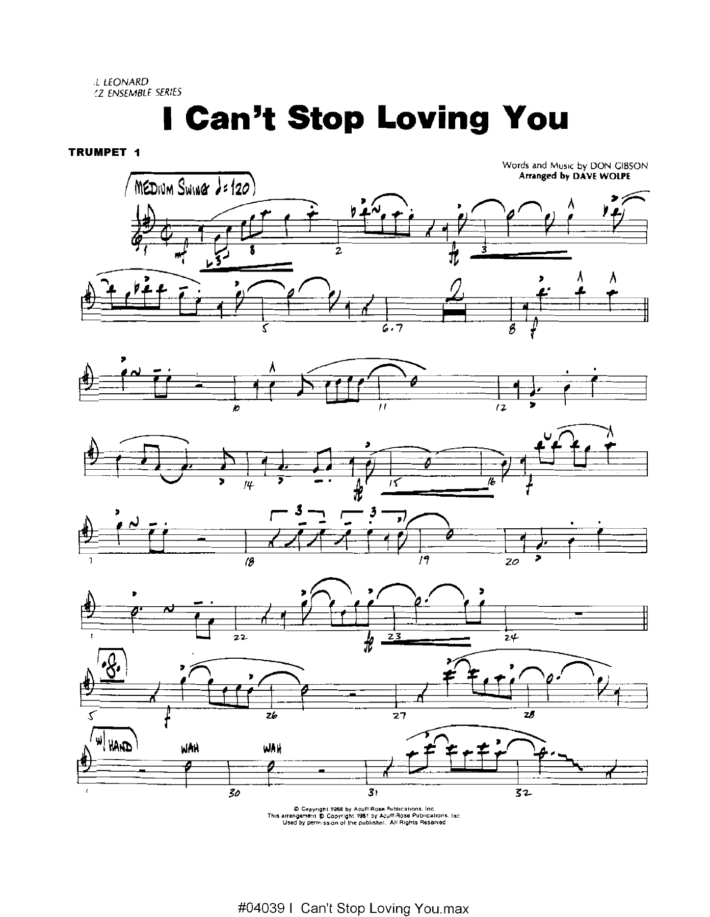 I Can't Stop Loving You (D.Wolpe) 35 — sheet music cover (first page)