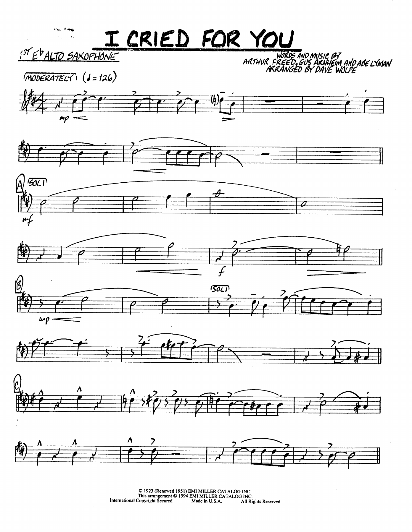 I Cried For You — sheet music cover (first page)