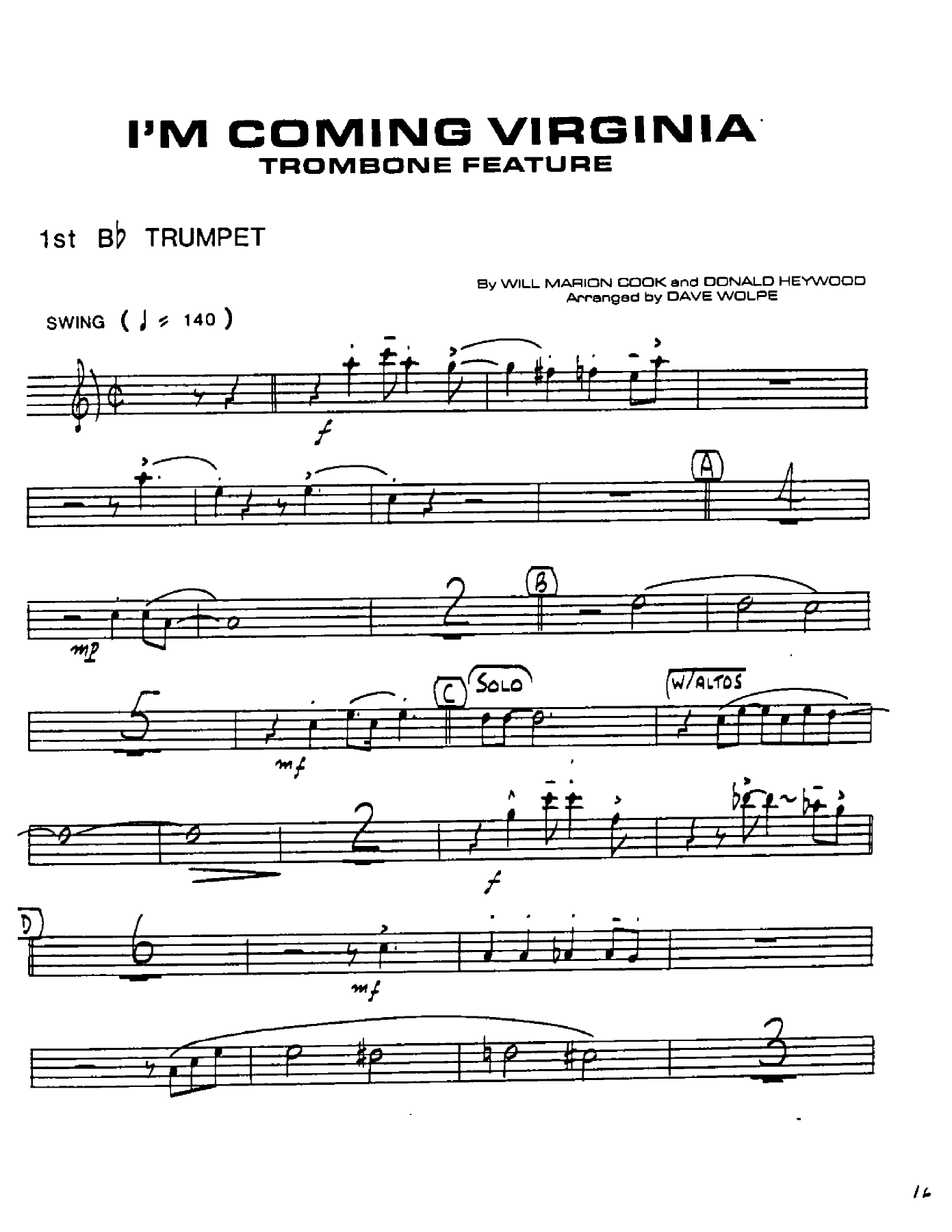 I'm Coming Virginia (D.Wolpe) TRB Feature — Big Band sheet music by Dave Wolpe | Jazz Standard