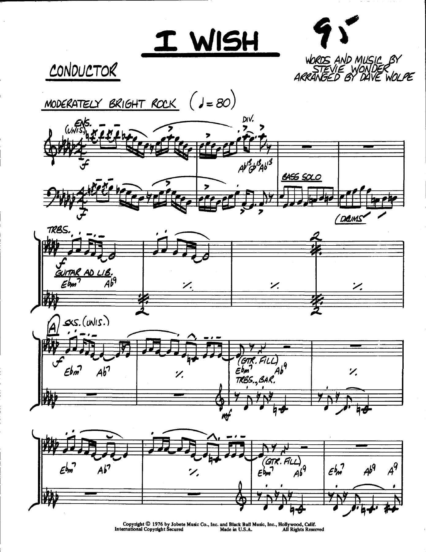 I Wish (D.Wolpe) S.Wonder — Big Band sheet music arranged by Dave Wolpe | Jazz Standard