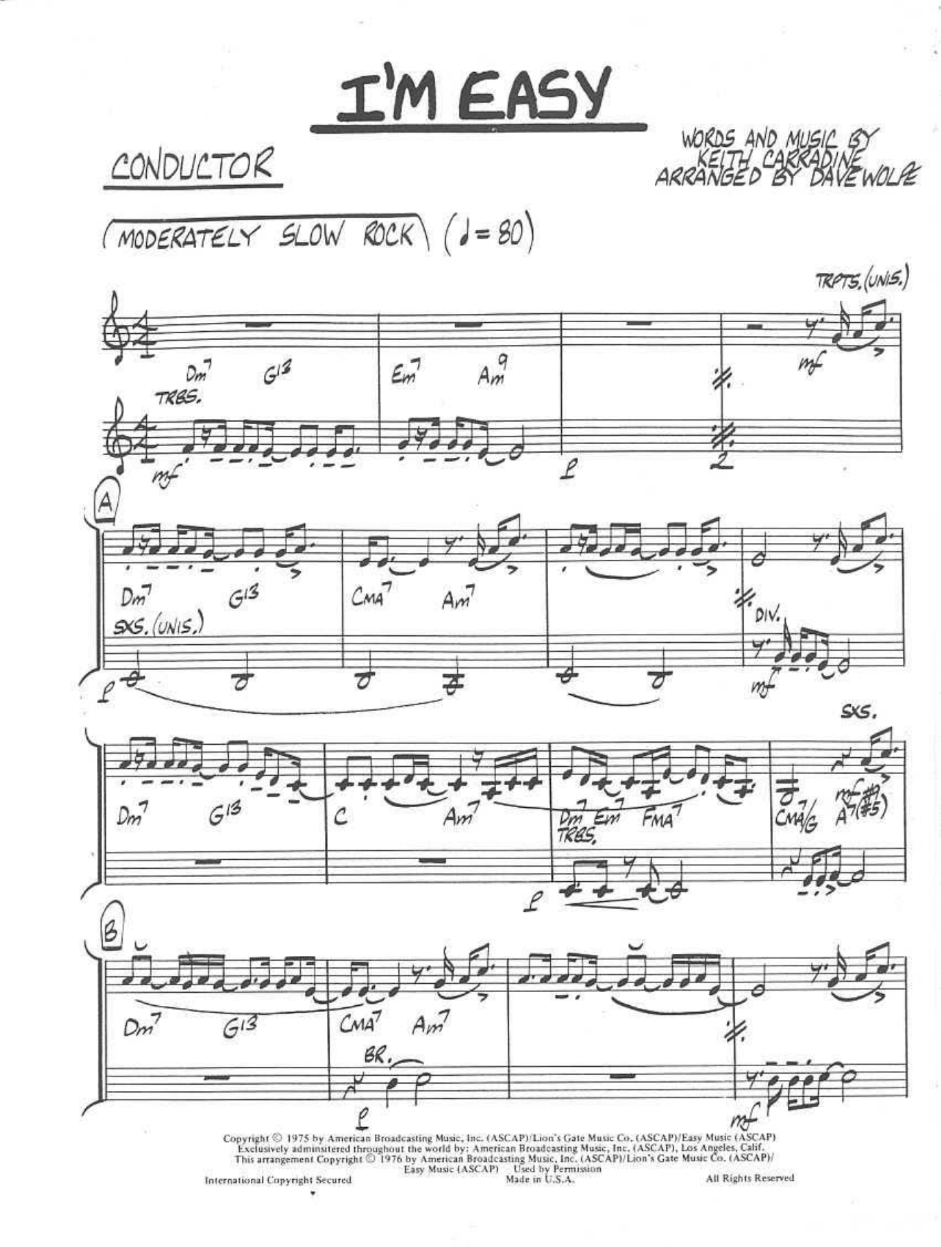 I'm Easy — sheet music cover (first page)