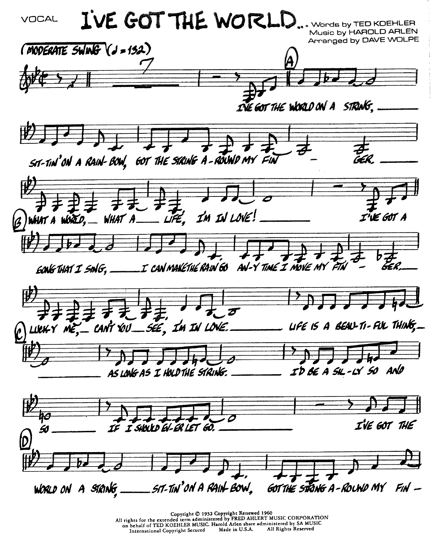 I've Got The World On A String — Big Band sheet music arranged by D.Wolpe | Jazz Standard