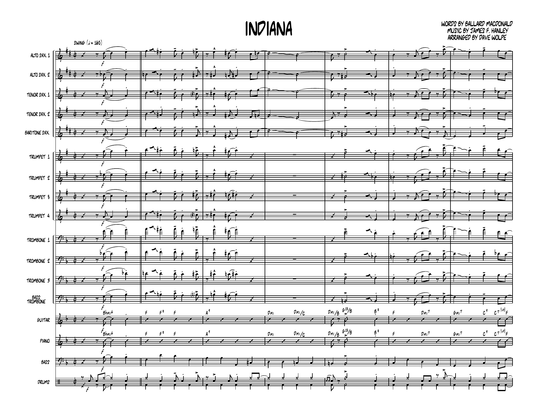 Indiana — sheet music cover (first page)