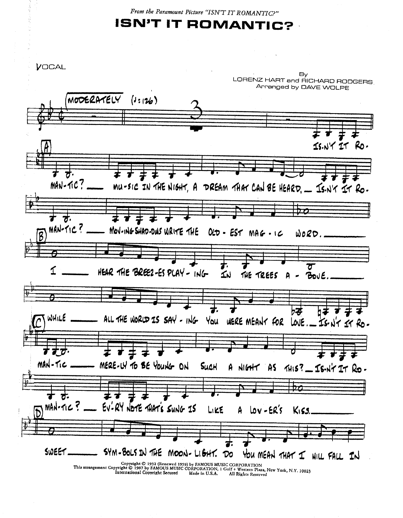 Isn't It Romantic — Big Band sheet music arranged by D.Wolpe | Jazz Standard