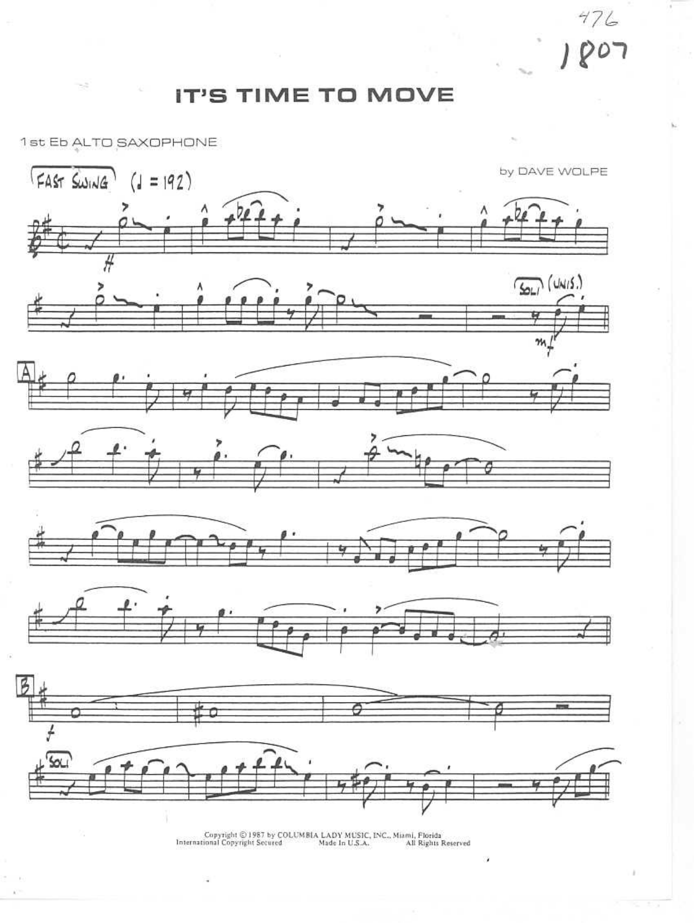 It's Time To Move — Big Band sheet music arranged by D.Wolpe | Jazz Standard