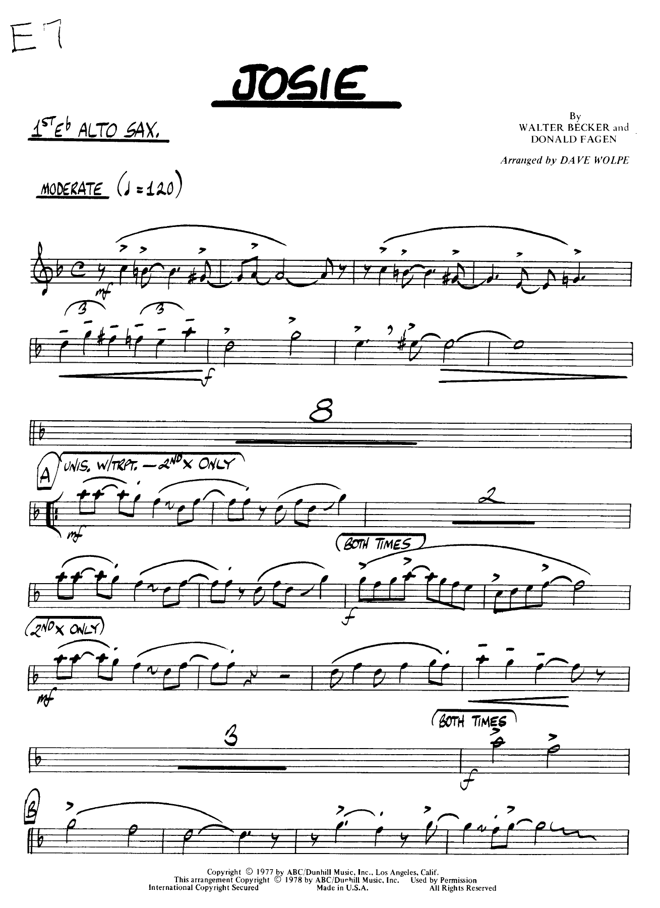 Josie — sheet music cover (first page)
