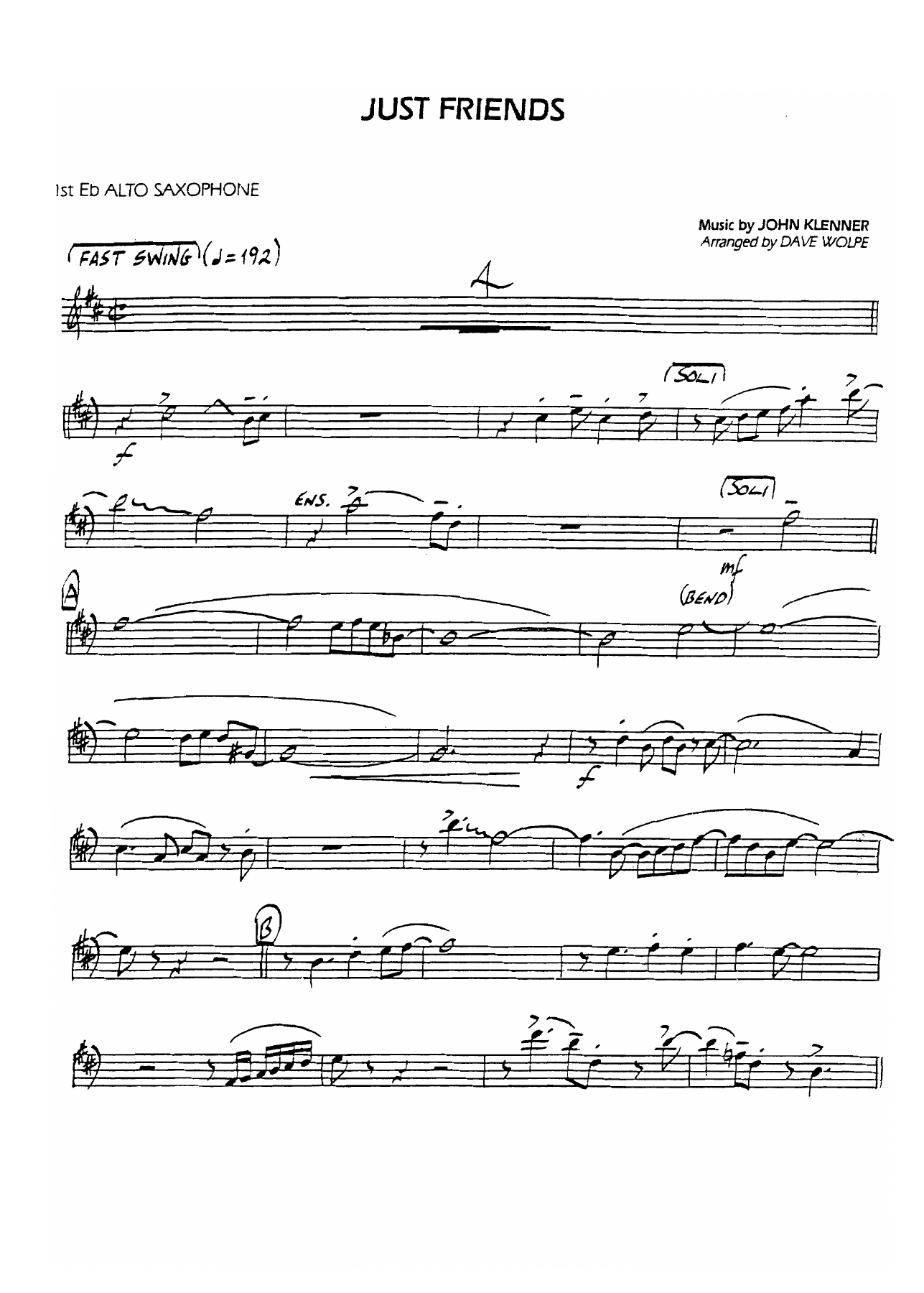 Just Friends (D.Wolpe) Instrum. — Big Band sheet music arranged by Dave Wolpe | Jazz Standard