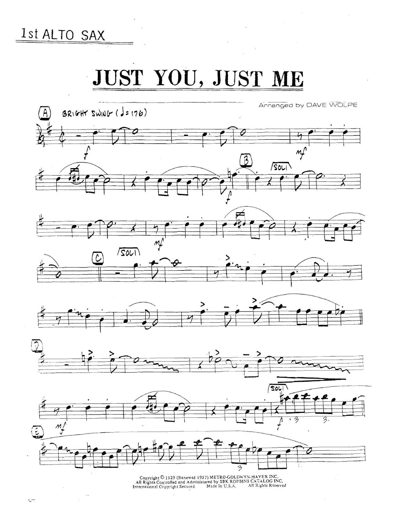 Just You, Just Me — Биг-бэнд sheet music by D.Wolpe | Jazz Standard