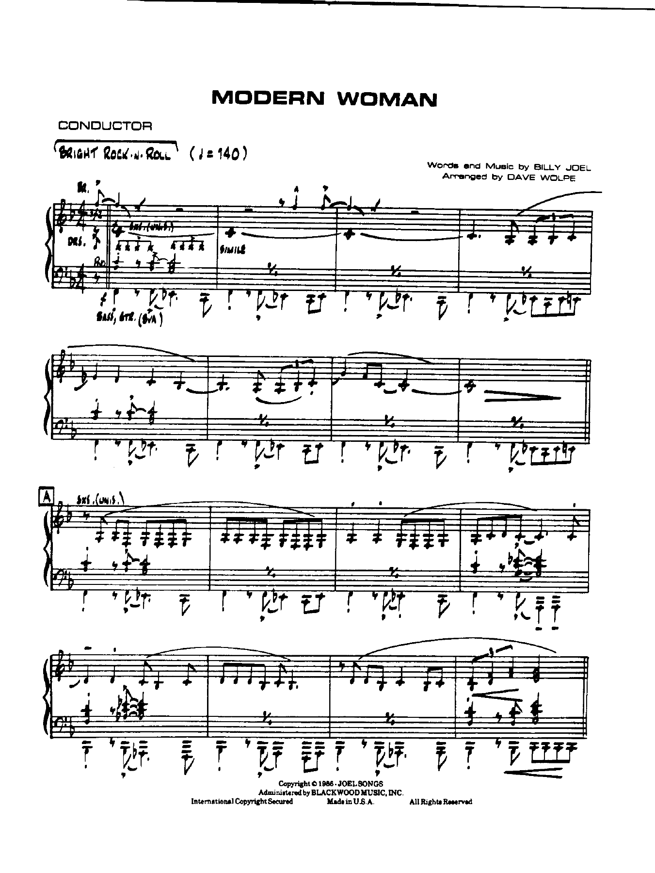 Modern Woman — sheet music cover (first page)