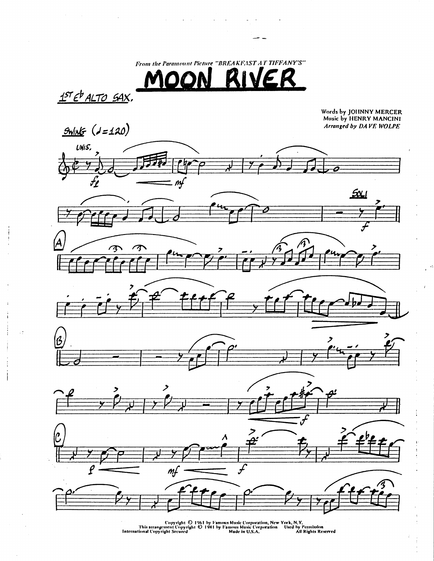 Moon River — sheet music cover (first page)