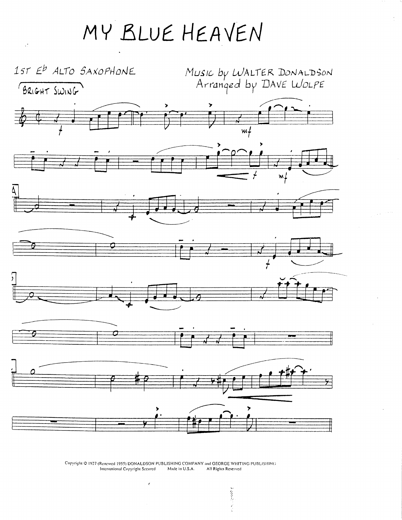 My Blue Heaven — Big Band sheet music arranged by D.Wolpe | Jazz Standard