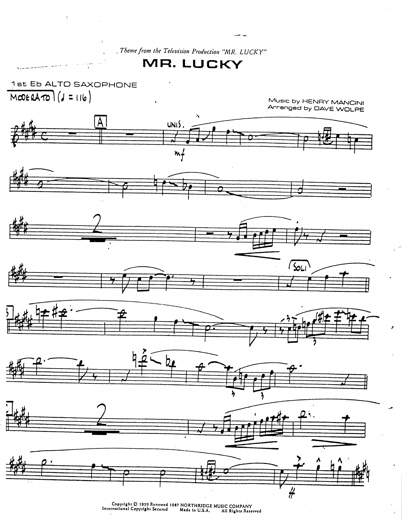 Mr.Lucky — sheet music cover (first page)