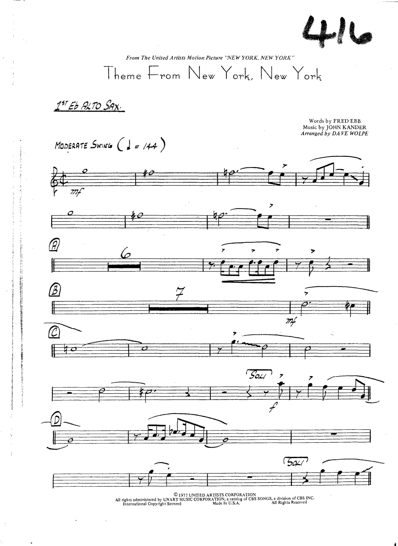 New York, New York — sheet music cover (first page)