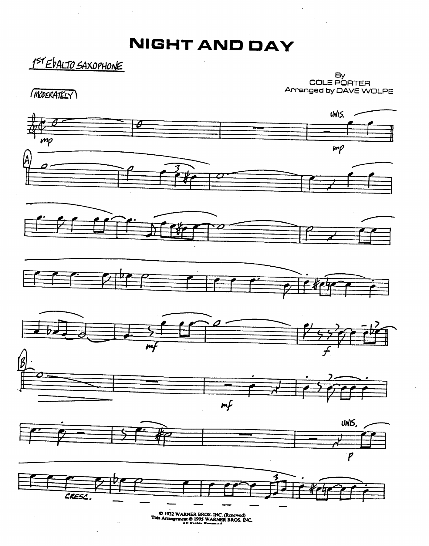 Night And Day (D.Wolpe) Instrum. — Big Band sheet music arranged by Dave Wolpe | Jazz Standard