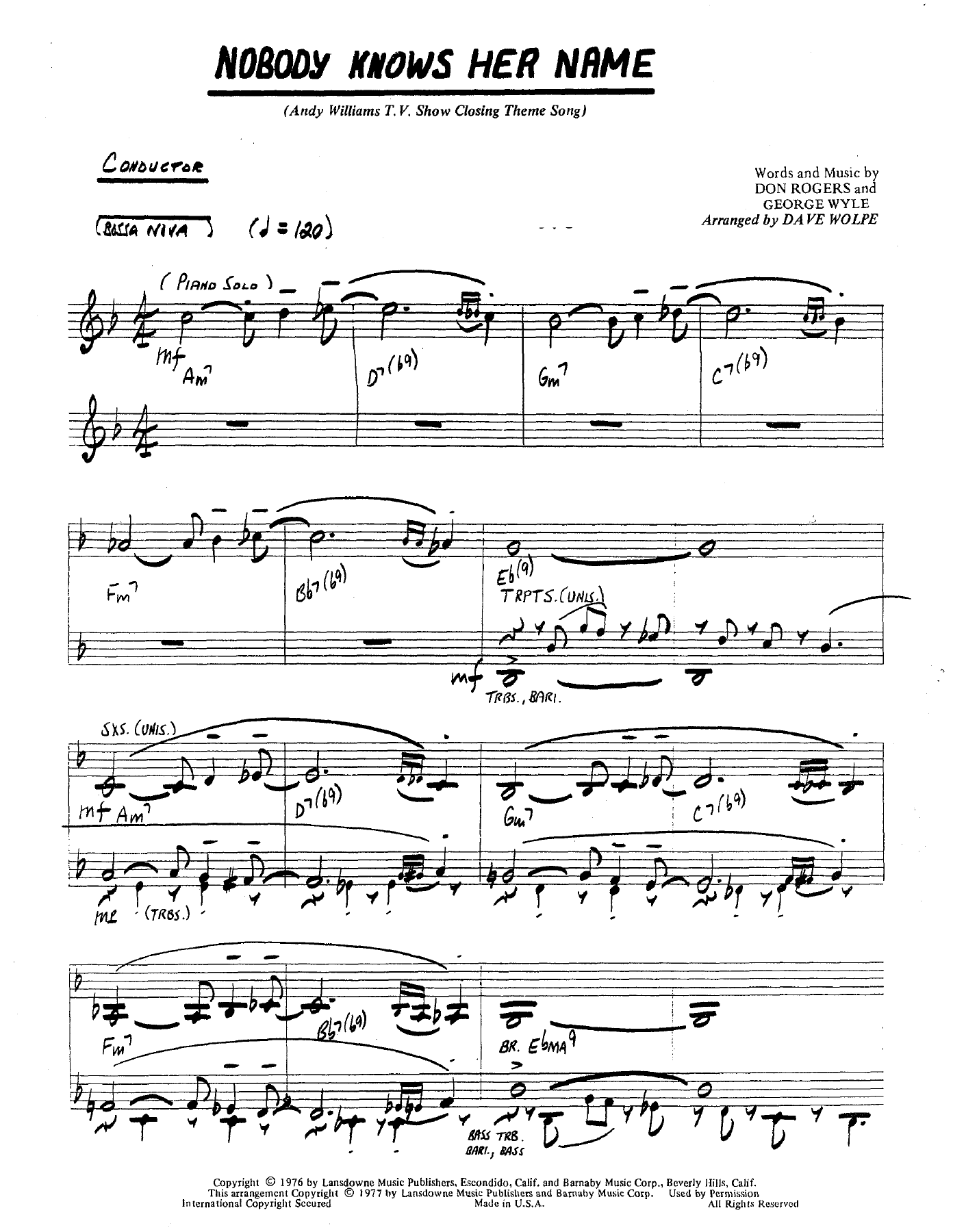 Nobody Knows Her Name — sheet music cover (first page)