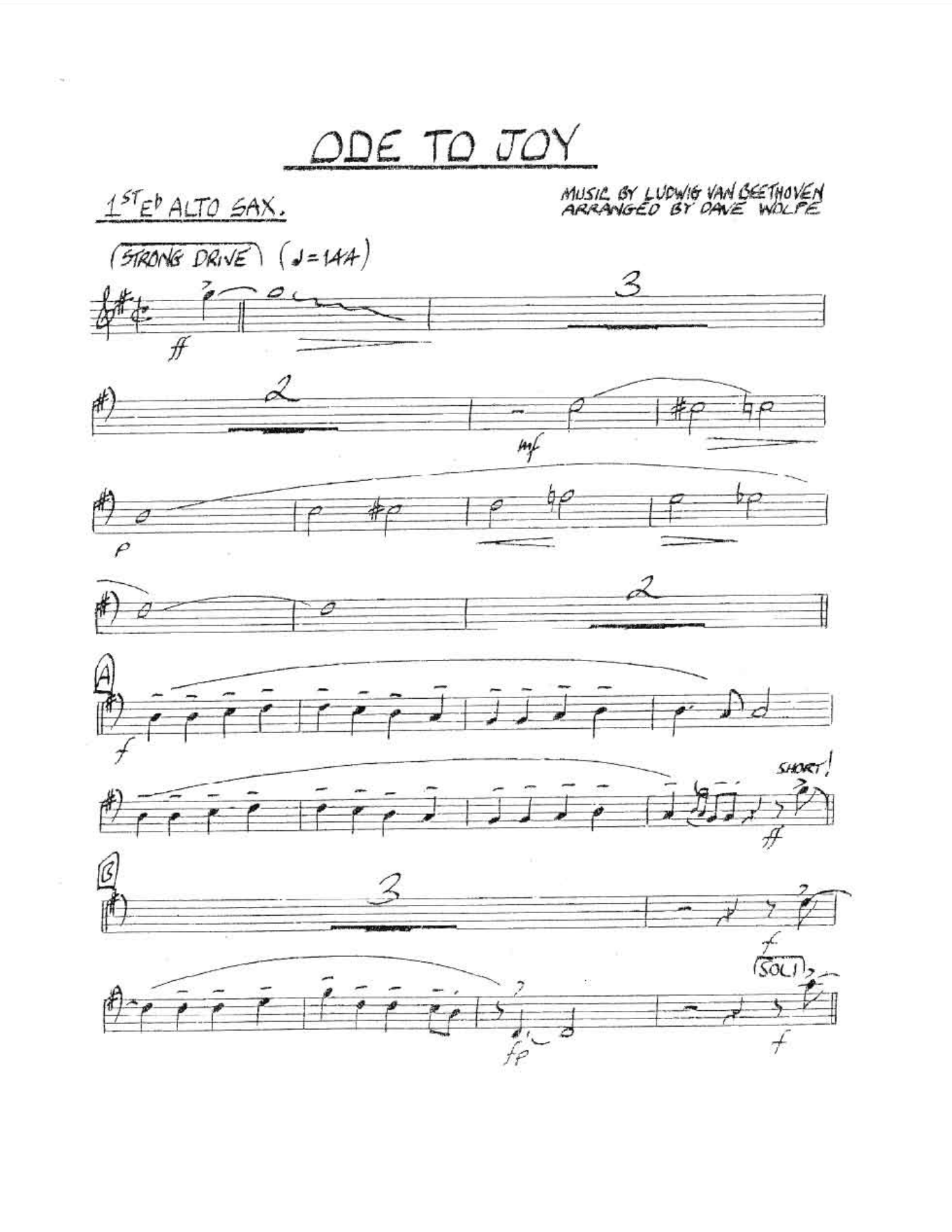 Ode To Joy [D.Wolpe] — Биг-бэнд sheet music by Dave Wolpe | Jazz Standard