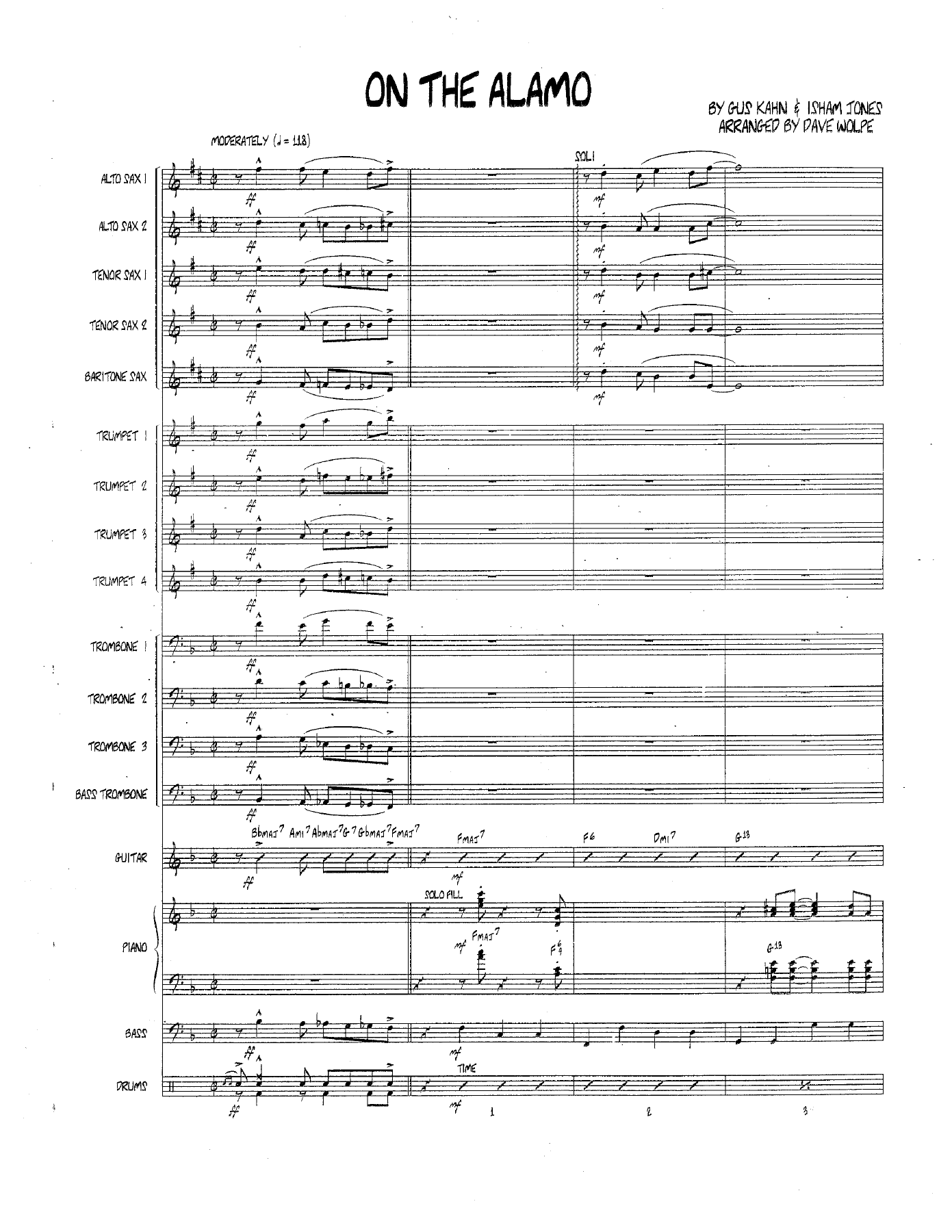 On The Alamo — Big Band sheet music arranged by D.Wolpe | Jazz Standard