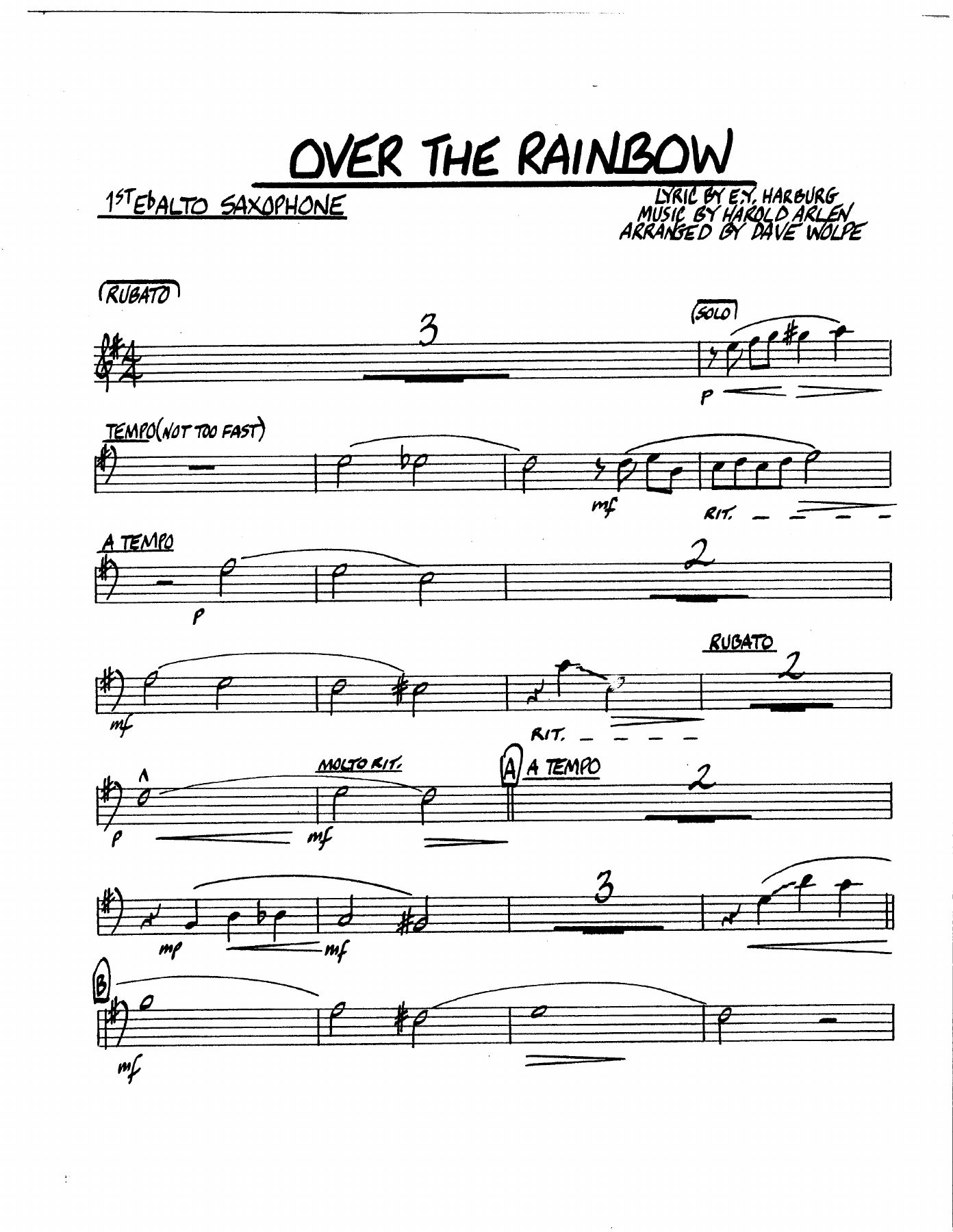 Over The Rainbow — sheet music cover (first page)
