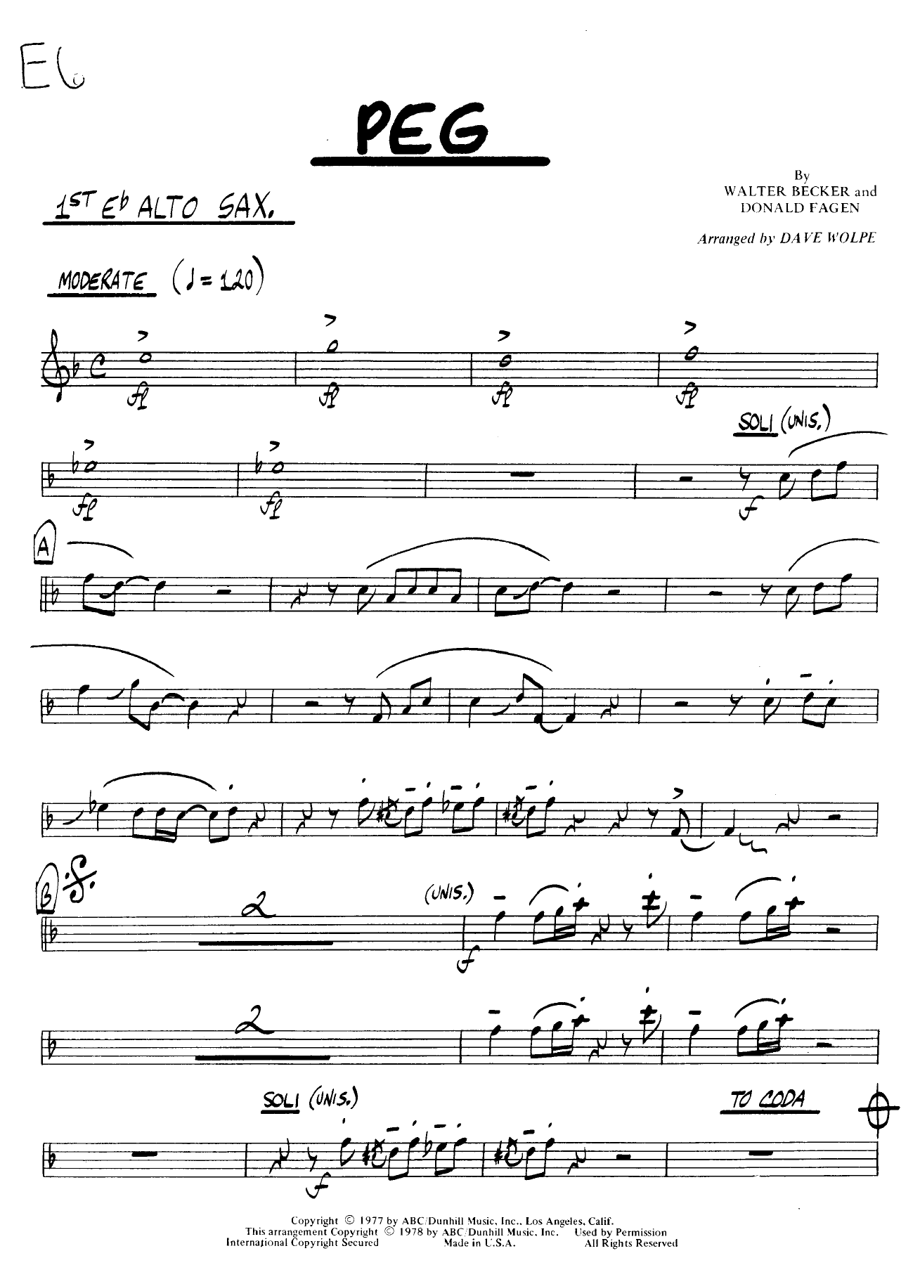 Peg — sheet music cover (first page)
