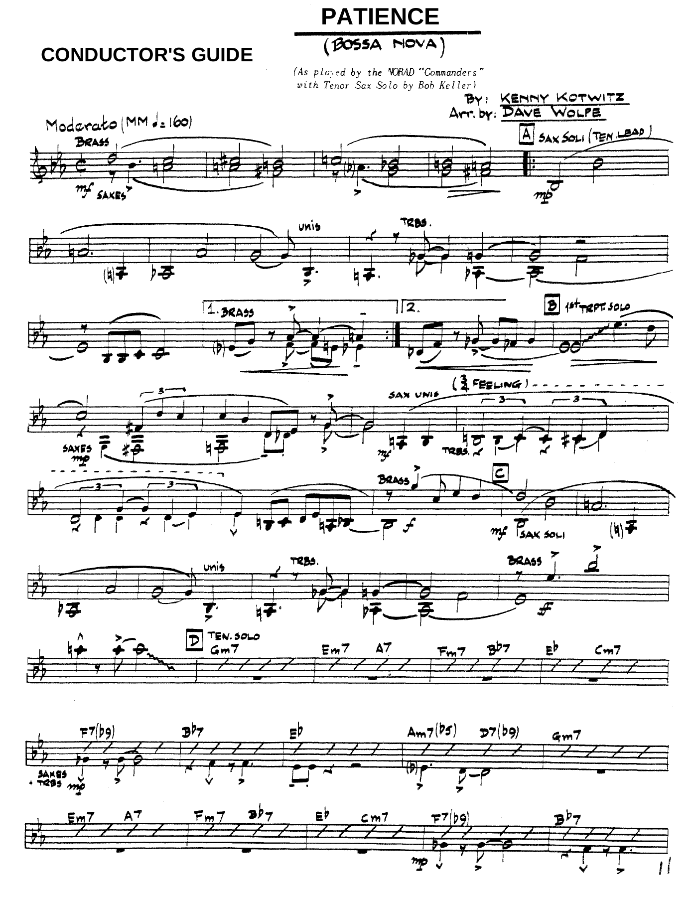 Patience (D.Wolpe) Tenor Solo — Big Band sheet music arranged by Dave Wolpe | Jazz Standard