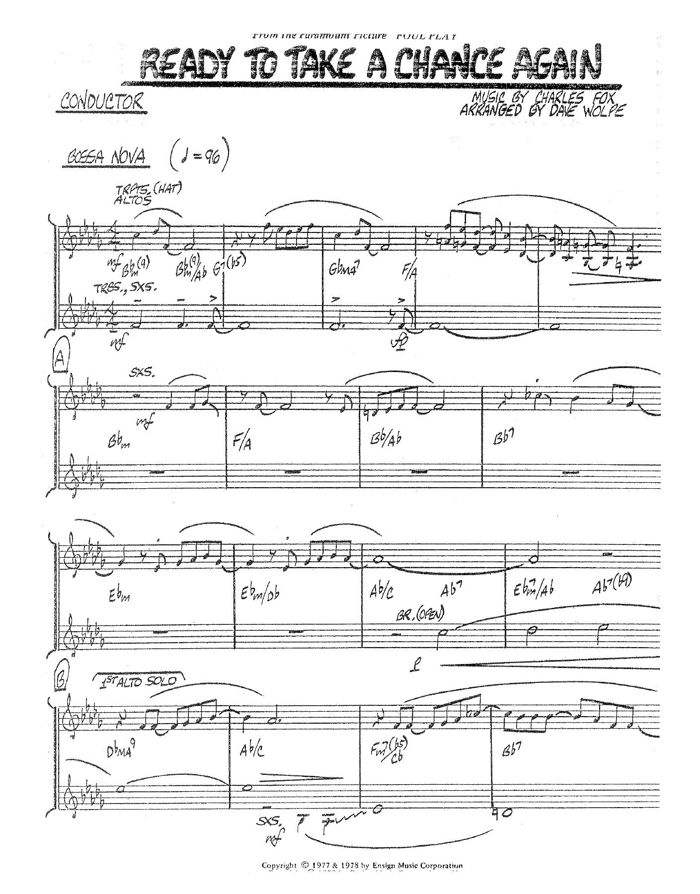 Ready To Take A Chance Again — sheet music cover (first page)