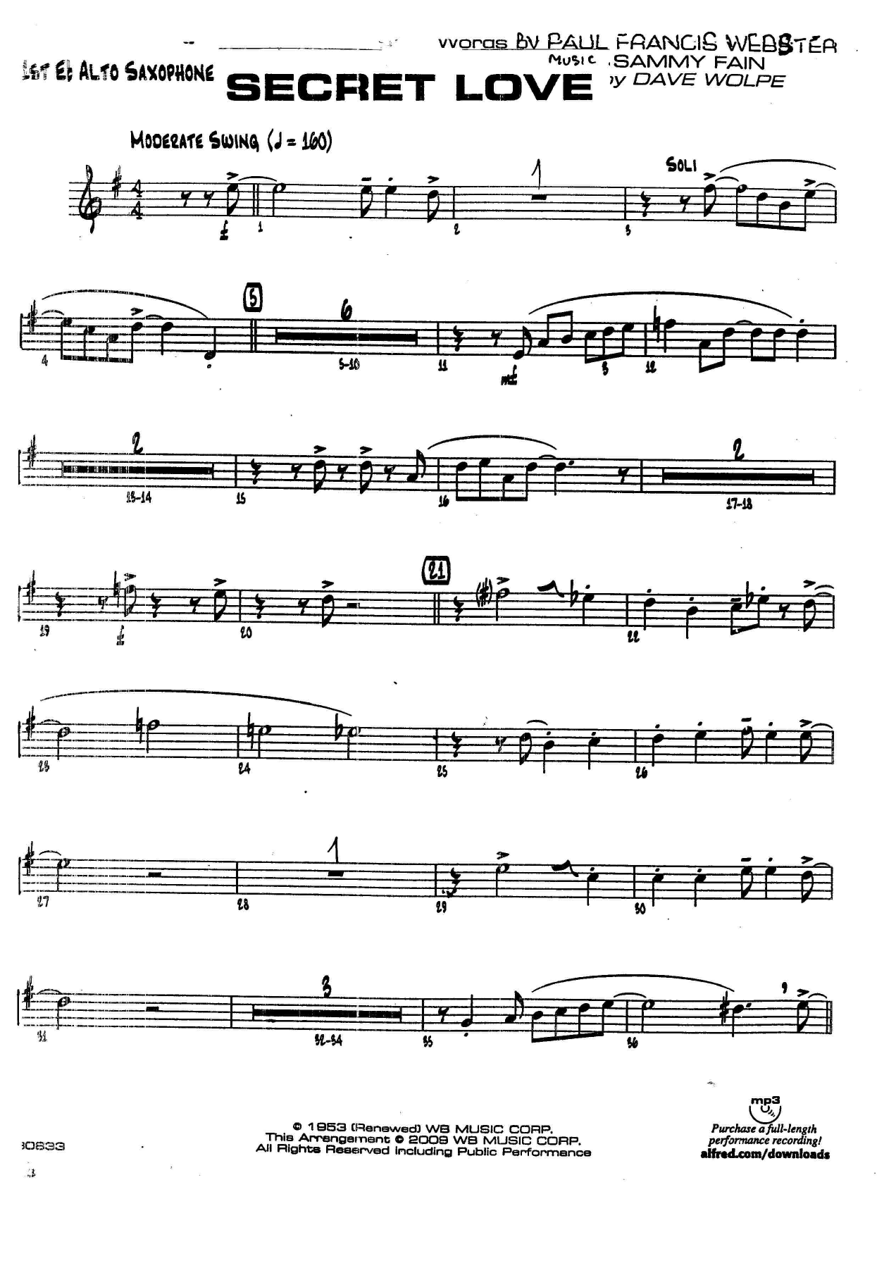 Secret Love — sheet music cover (first page)