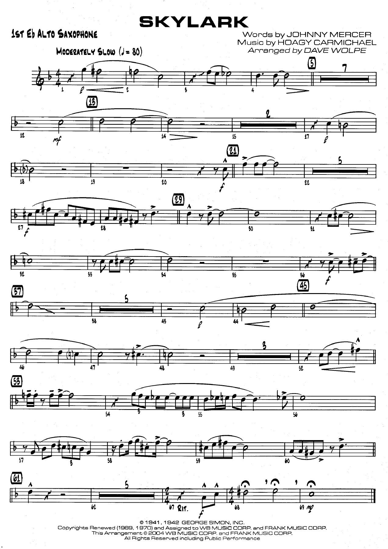 Skylark — sheet music cover (first page)