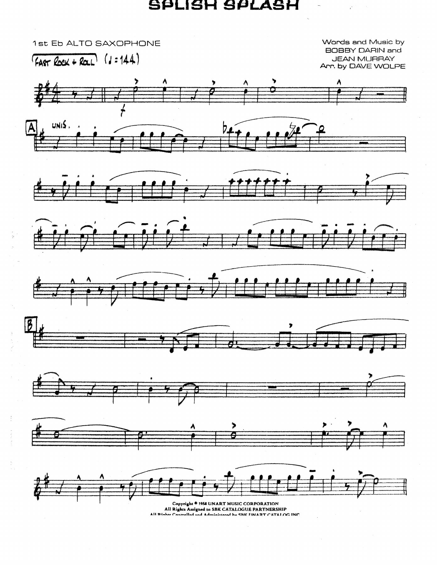 Splish Splash — sheet music cover (first page)