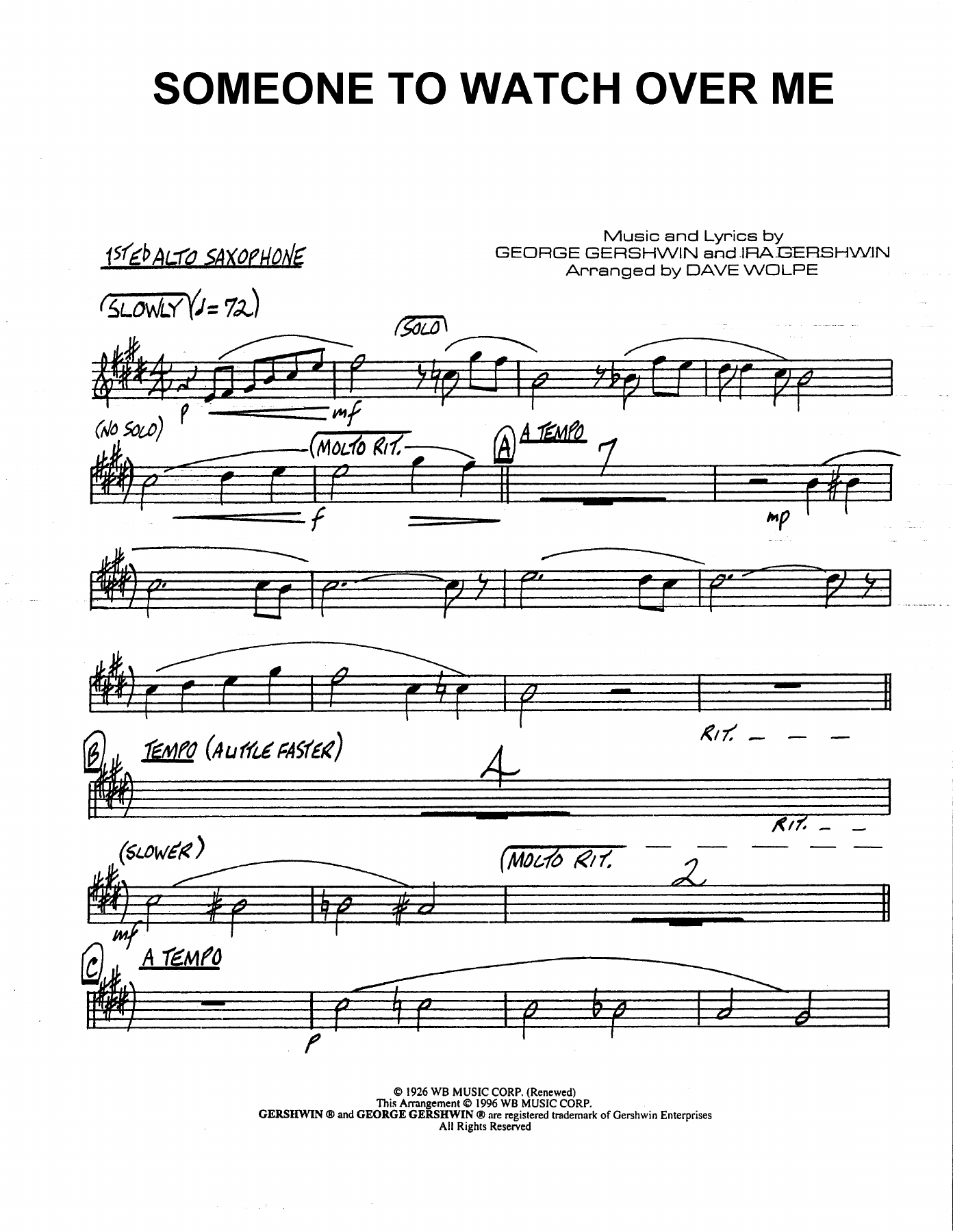 Someone To Watch Over Me — Big Band sheet music arranged by D.Wolpe | Jazz Standard