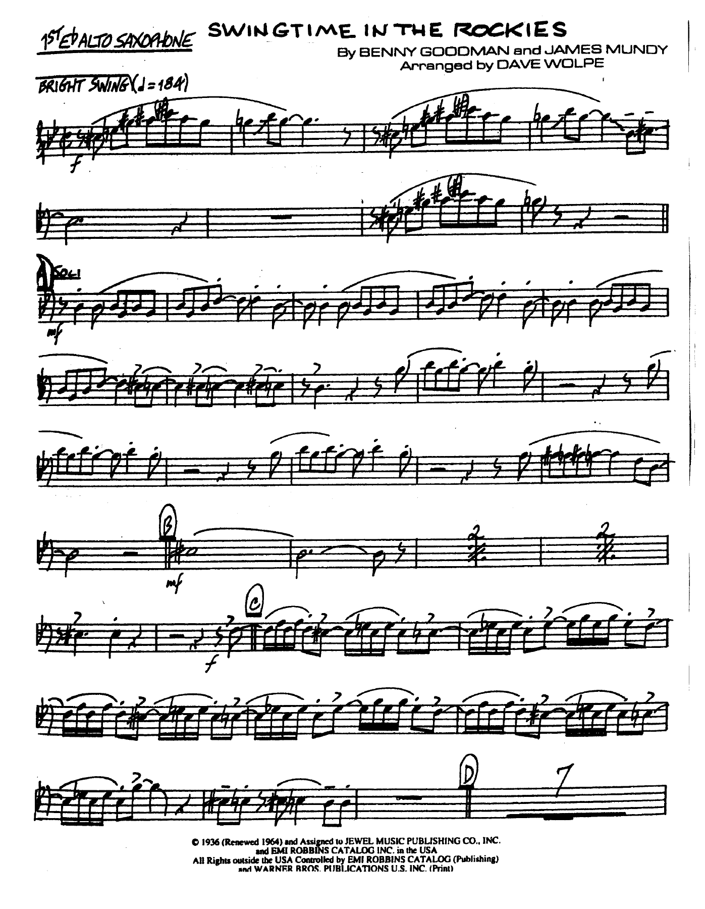Swingtime In The Rockies — Big Band sheet music arranged by D.Wolpe | Jazz Standard
