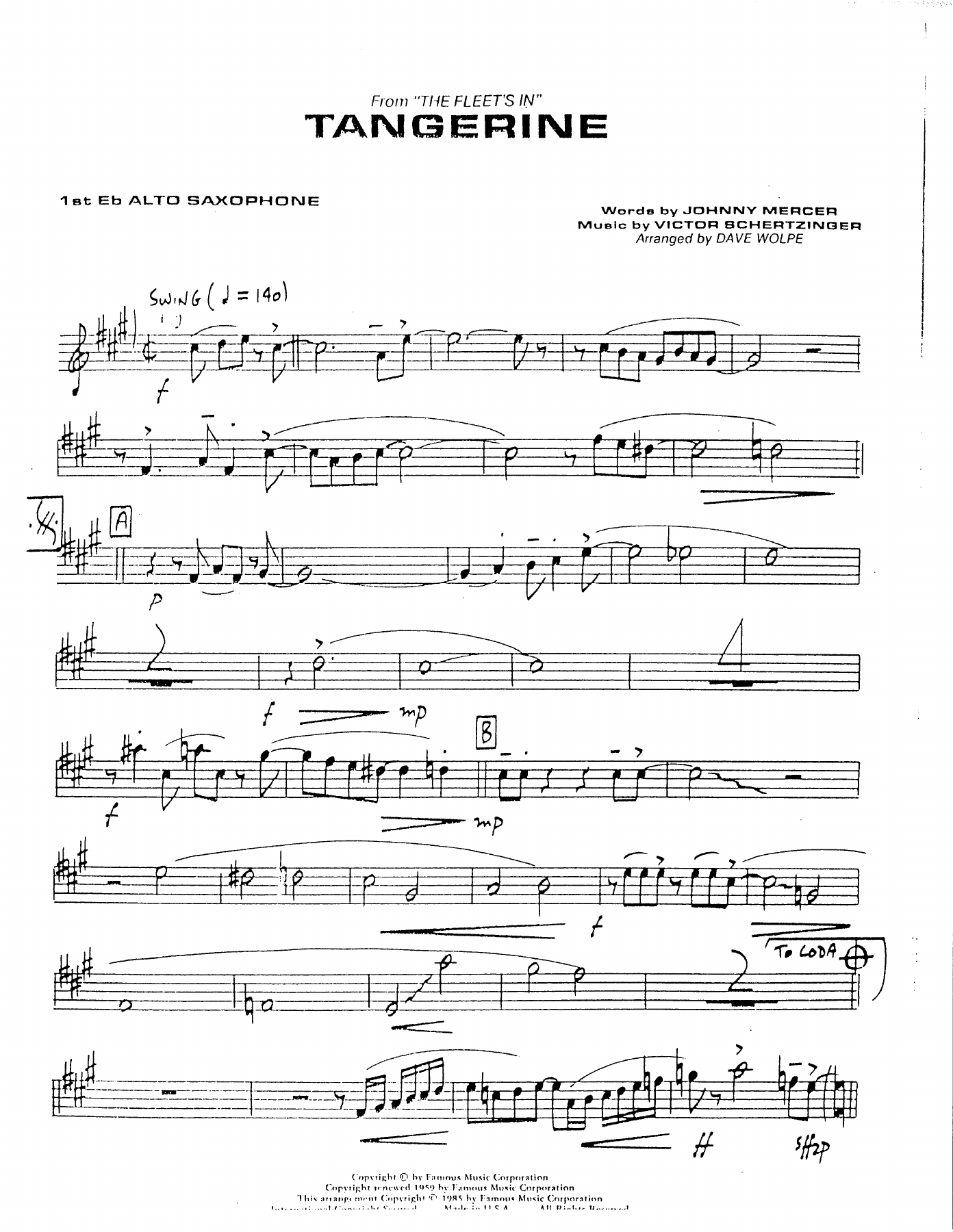 Tangerine — sheet music cover (first page)