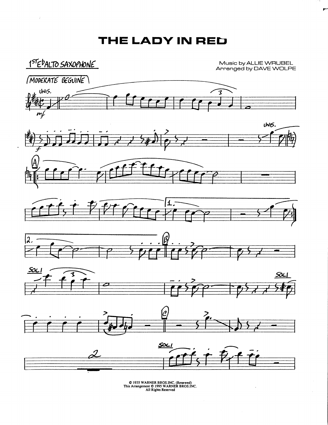 The Lady In Red — sheet music preview