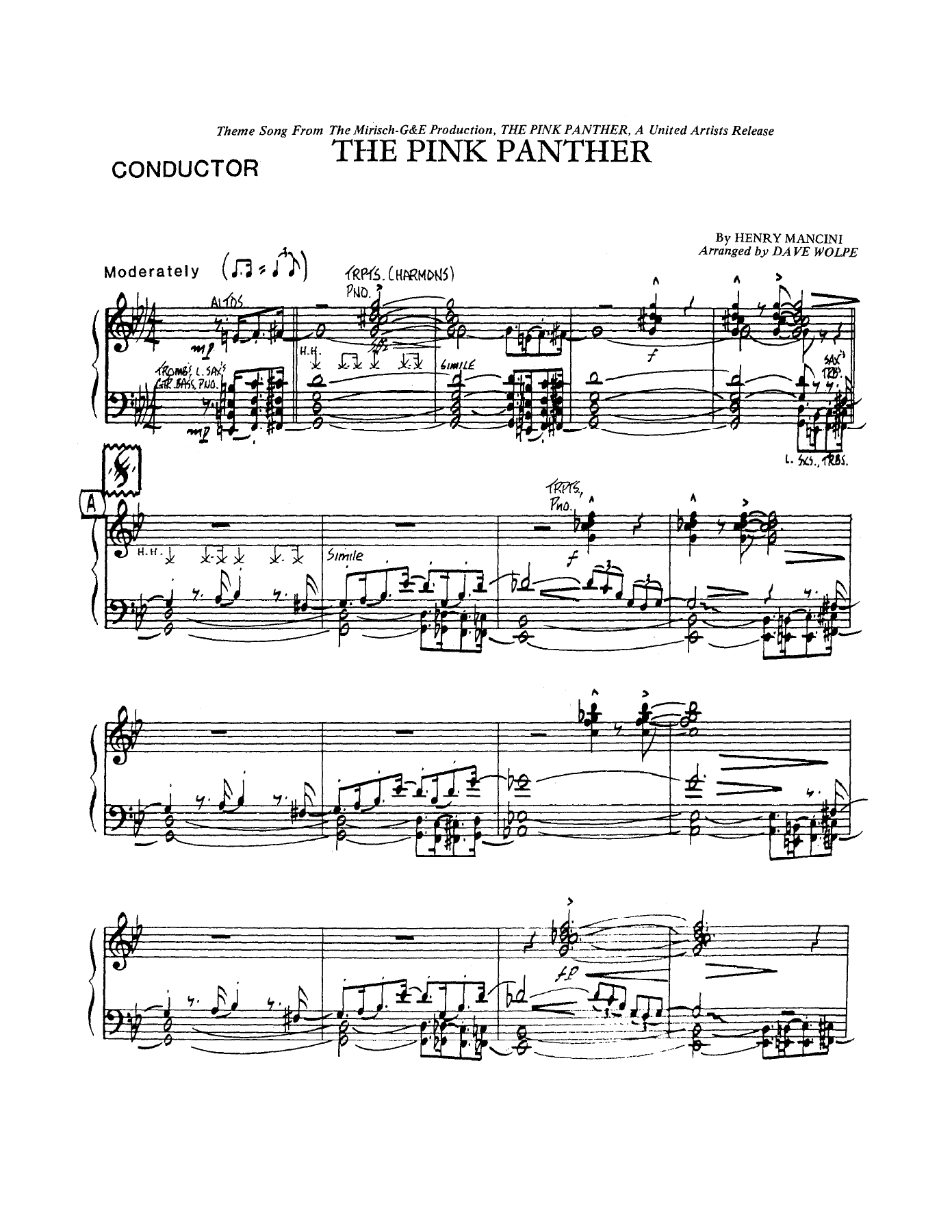 The Pink Panther — Big Band sheet music arranged by D.Wolpe | Jazz Standard