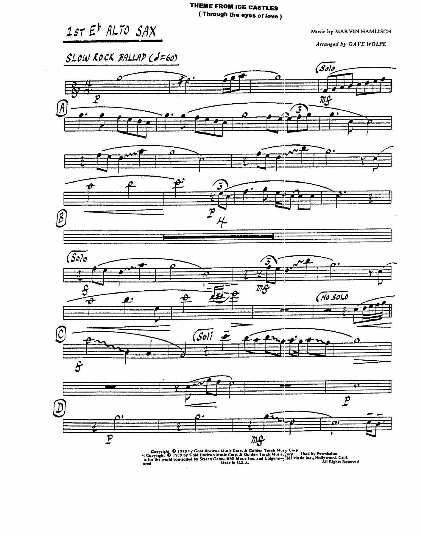 Theme From Ice Castles — sheet music cover (first page)