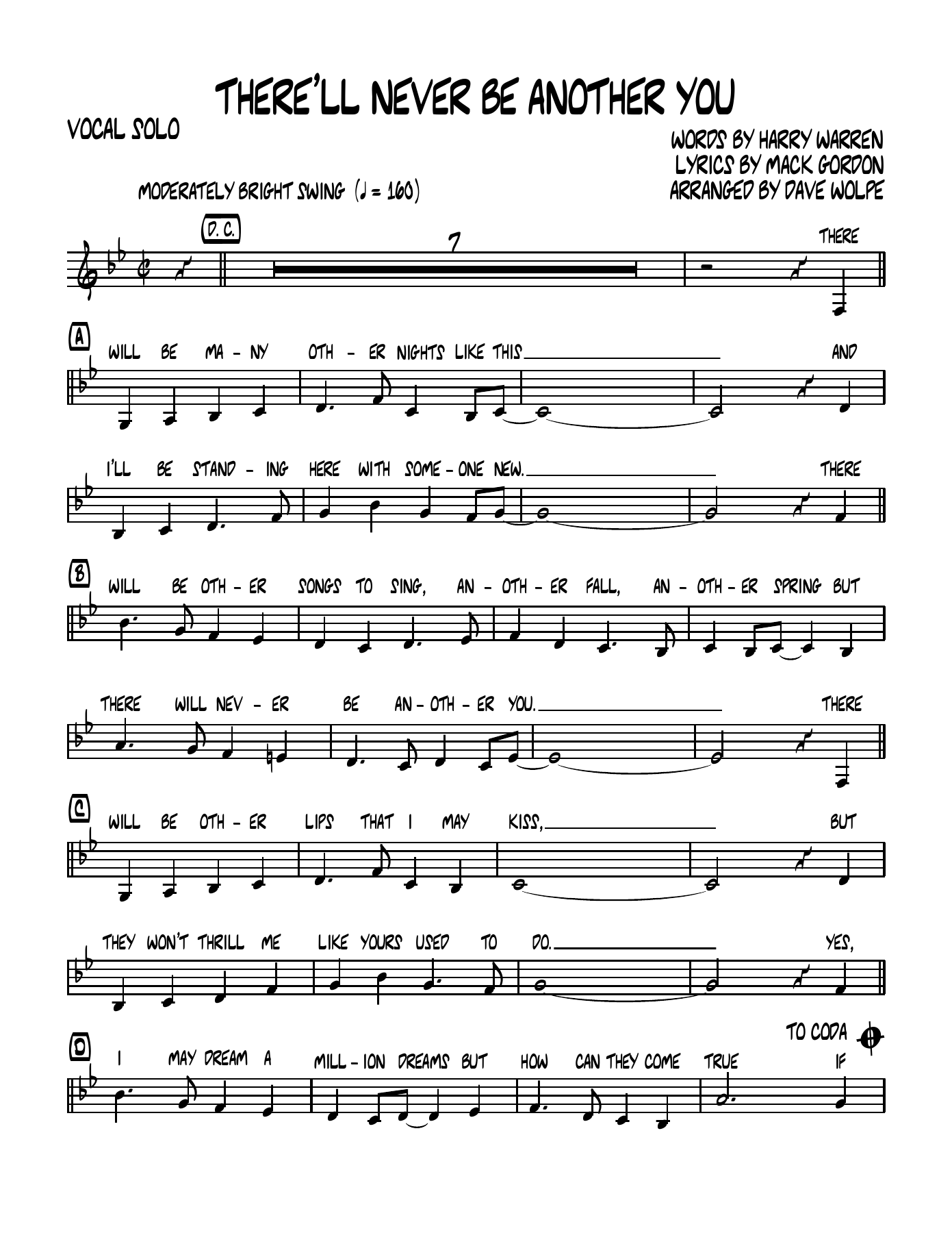 There'll Never Be Another You — Big Band sheet music arranged by D.Wolpe | Jazz Standard