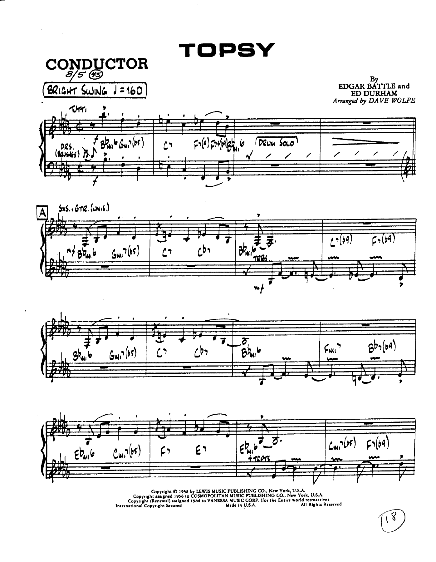 Topsy — sheet music cover (first page)