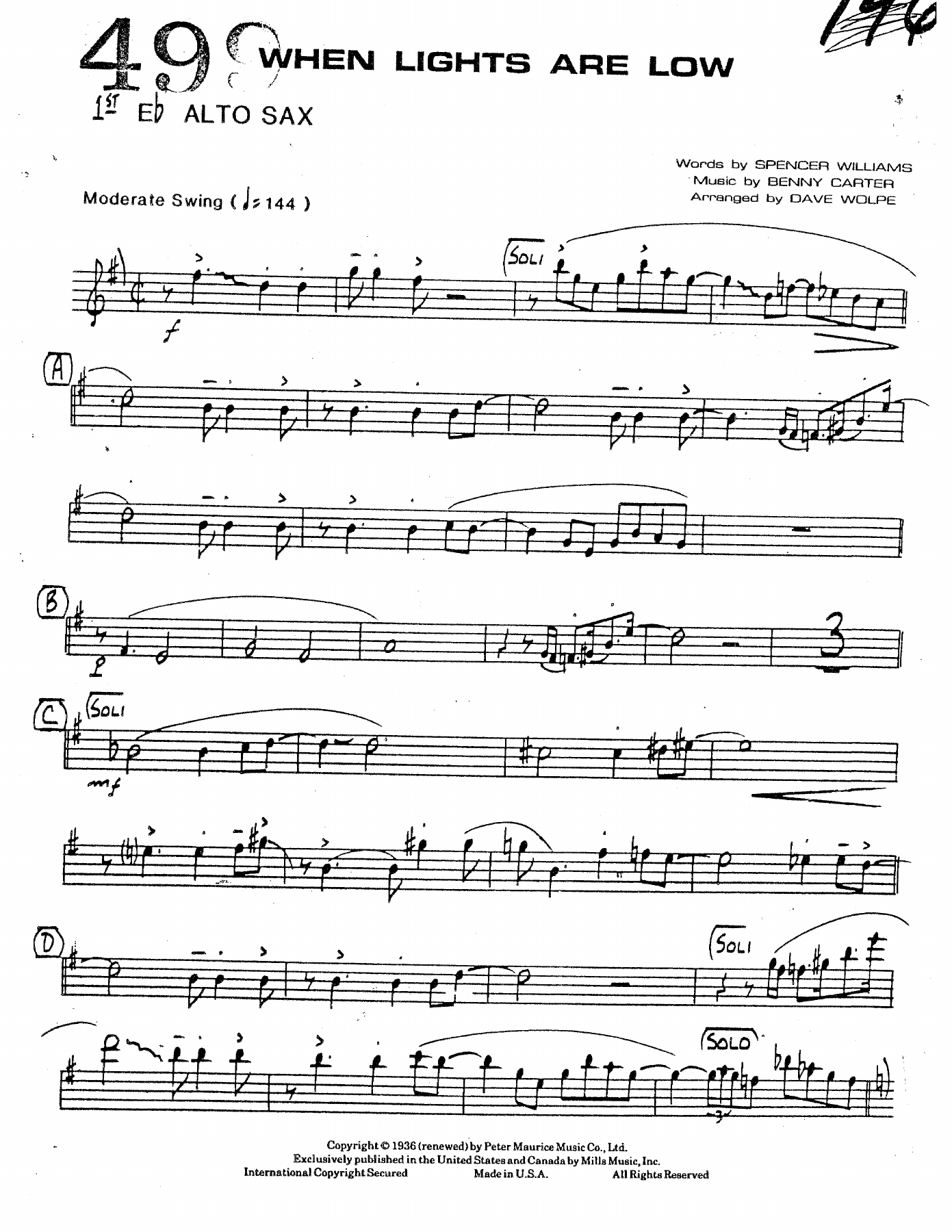 When Lights Are Low — Big Band sheet music by D.Wolpe | Jazz Standard